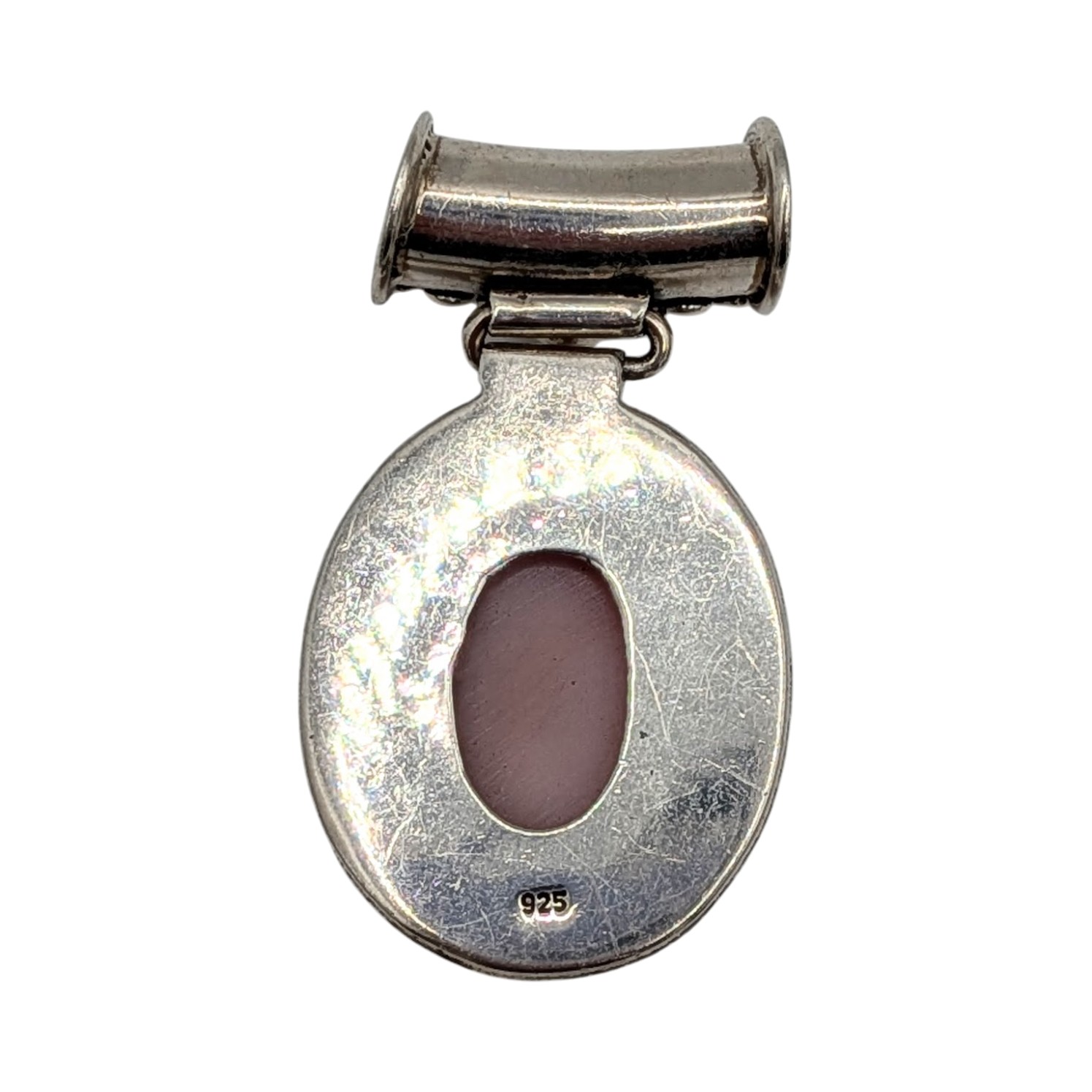 Sterling Silver Pink Opal Rhodolite Oval Tube Slide Pendant