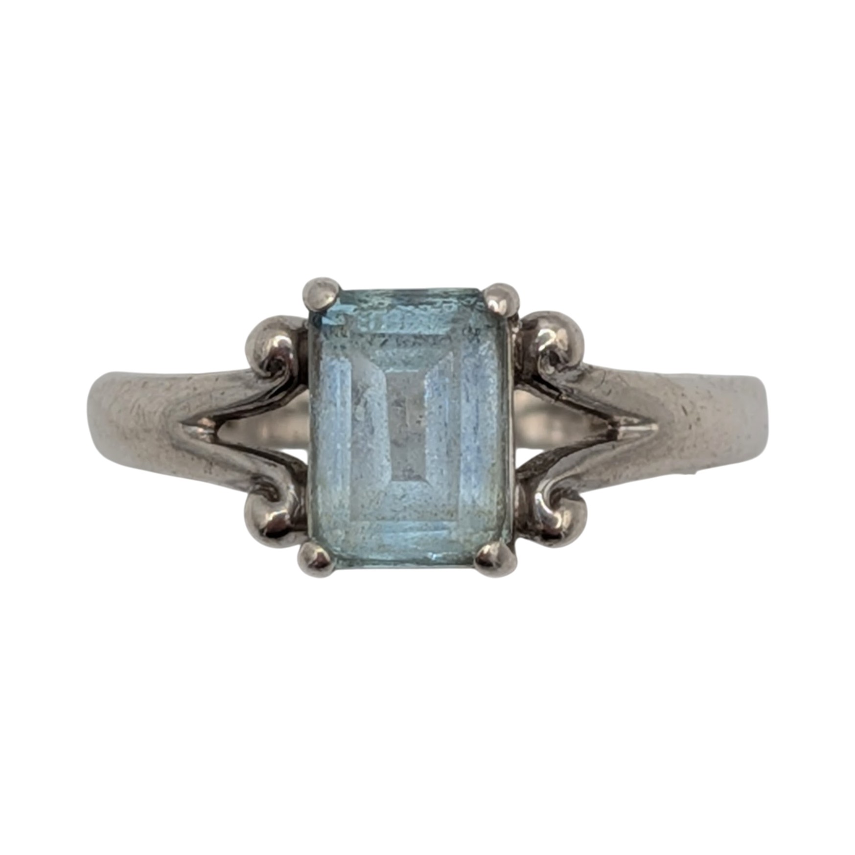 Ross Simons Sterling Silver Topaz Emerald Cut Solitaire Ring Size 7