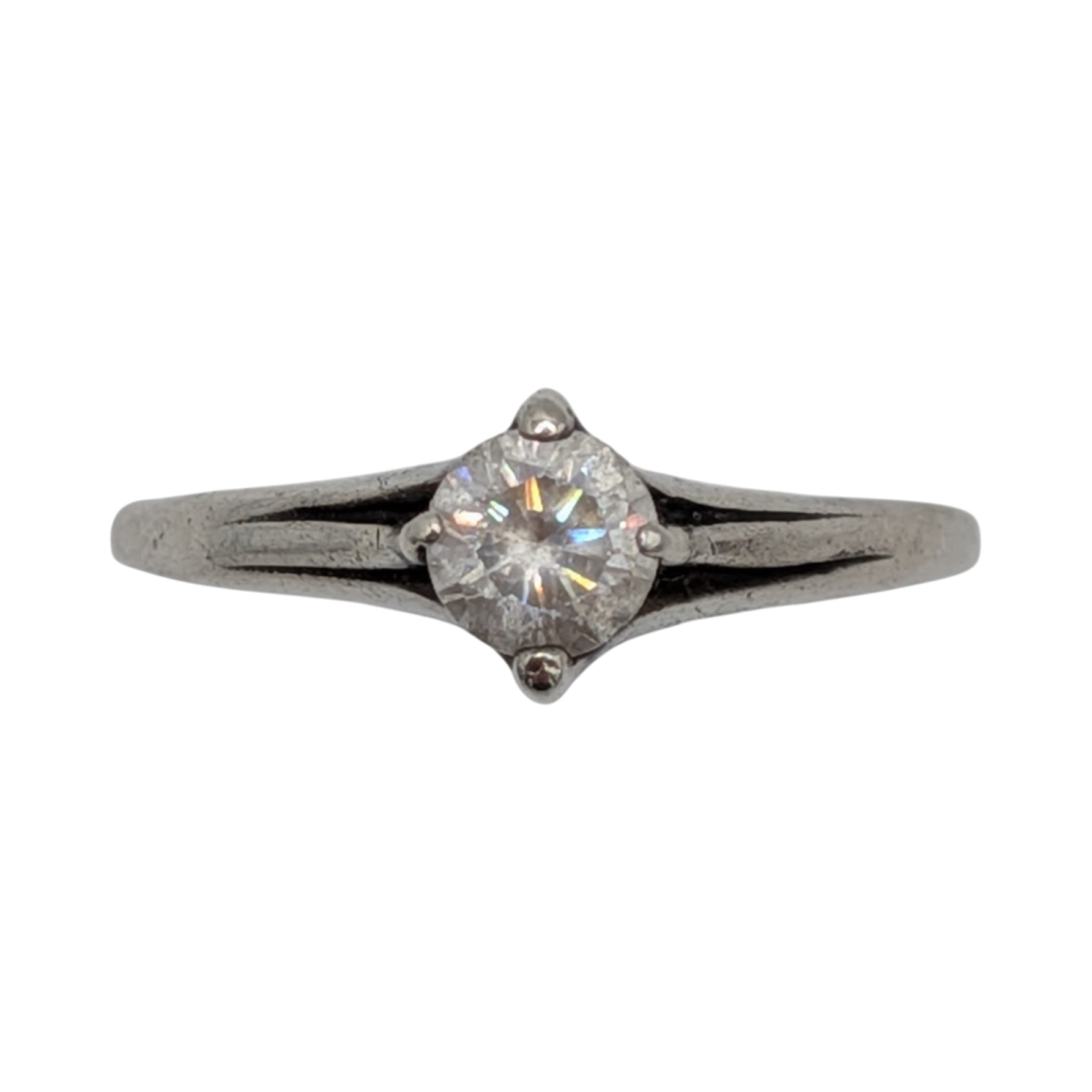 Signed Sterling Silver CZ Compass Set Engagement Ring Size 8