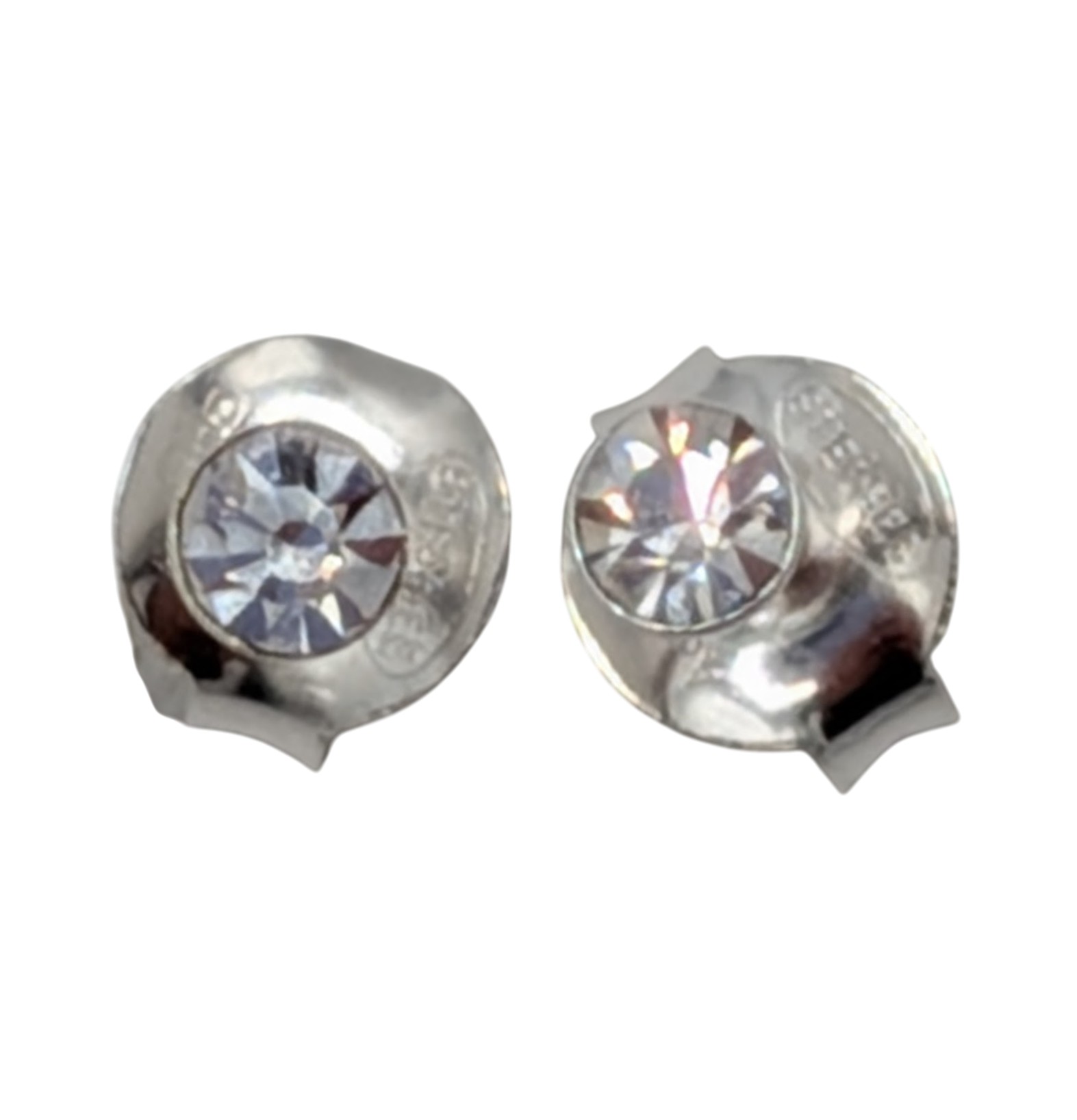 Signed Sterling Silver Tiny Rhinestone Stud Earrings