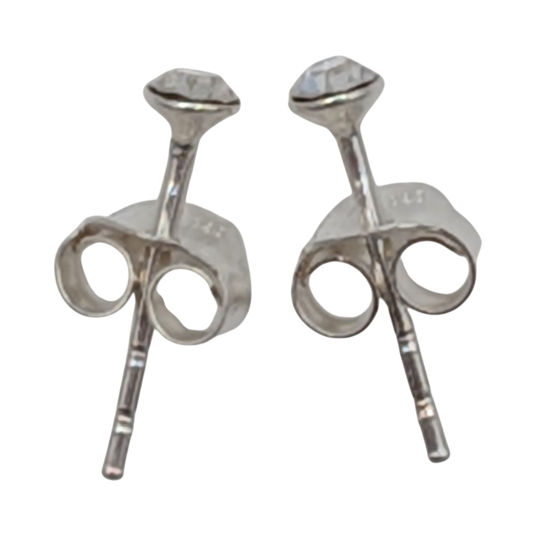 Signed Sterling Silver Tiny Rhinestone Stud Earrings