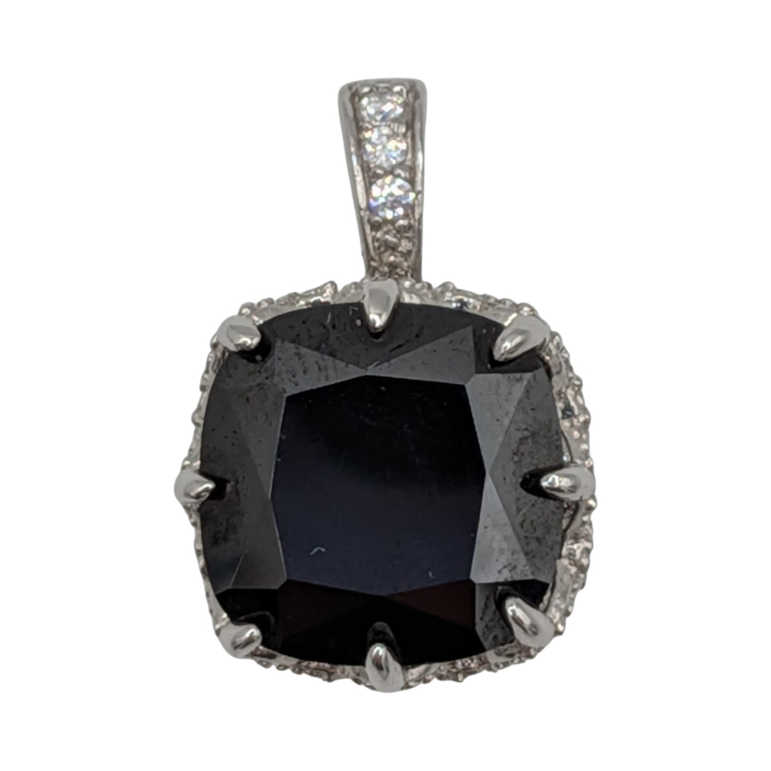 Signed Sterling Silver Rhinestone Cushion Cut Pendant