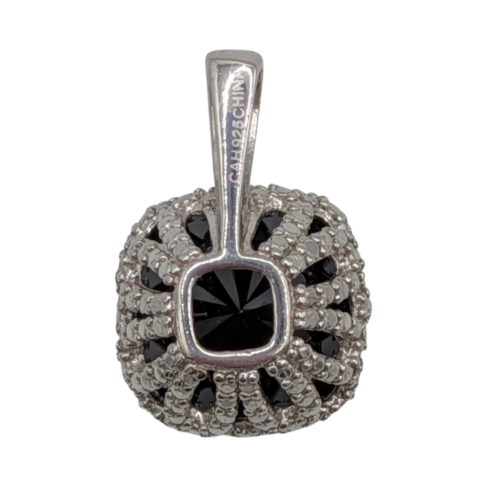 Signed Sterling Silver Rhinestone Cushion Cut Pendant