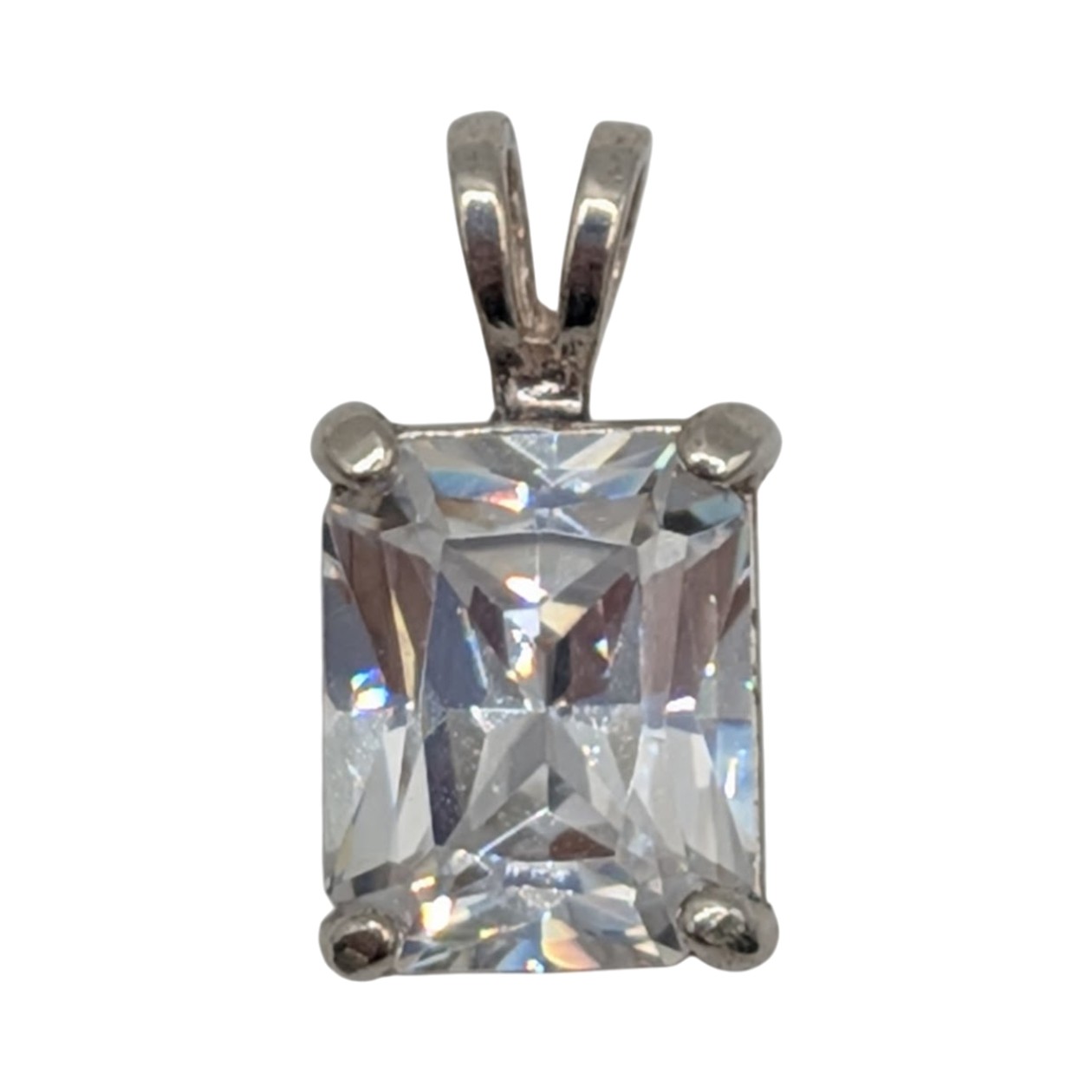 Sterling Silver White CZ, Rectangle Pendant
