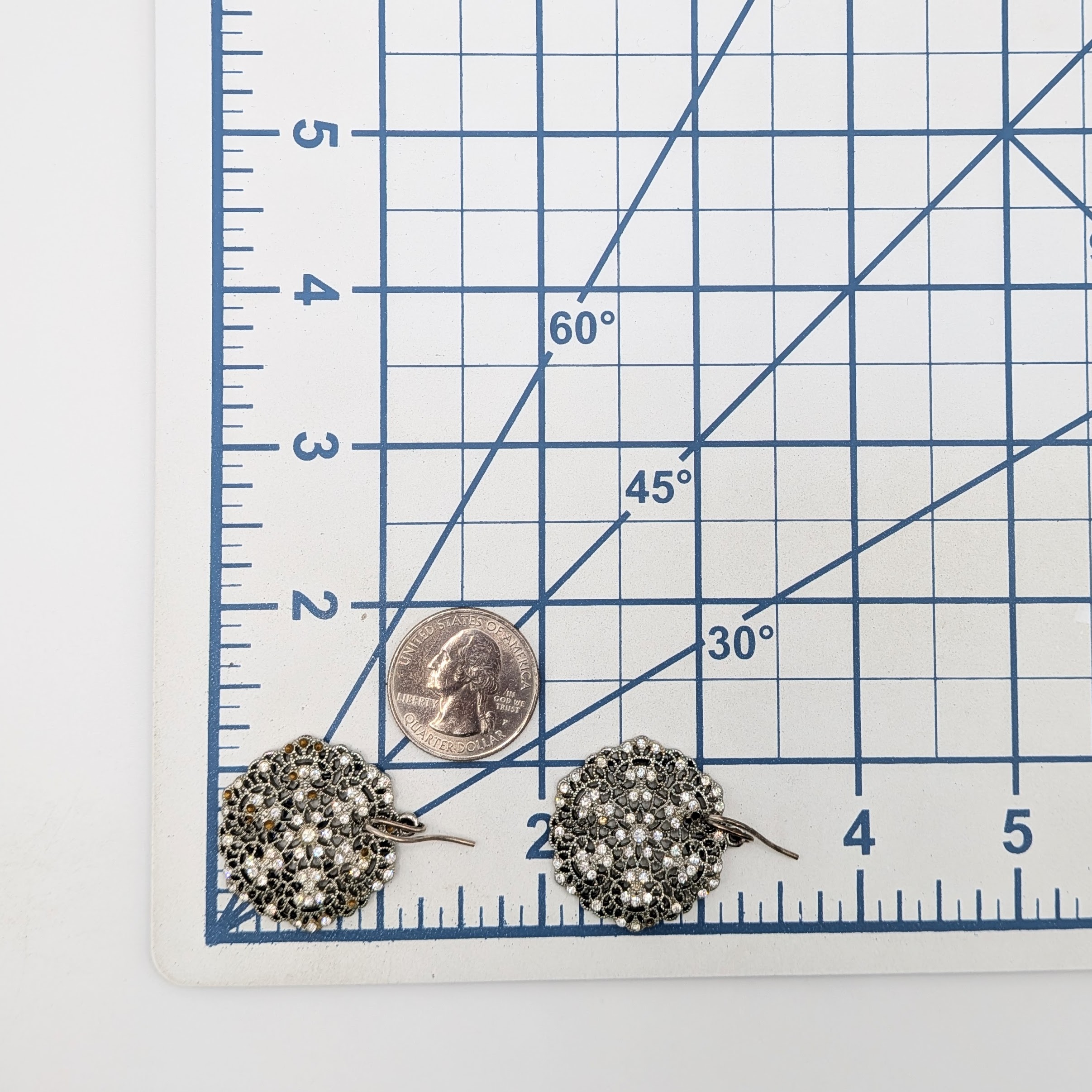Signed Sterling Silver Rhinestone Filigree Lace Dangle Earrings