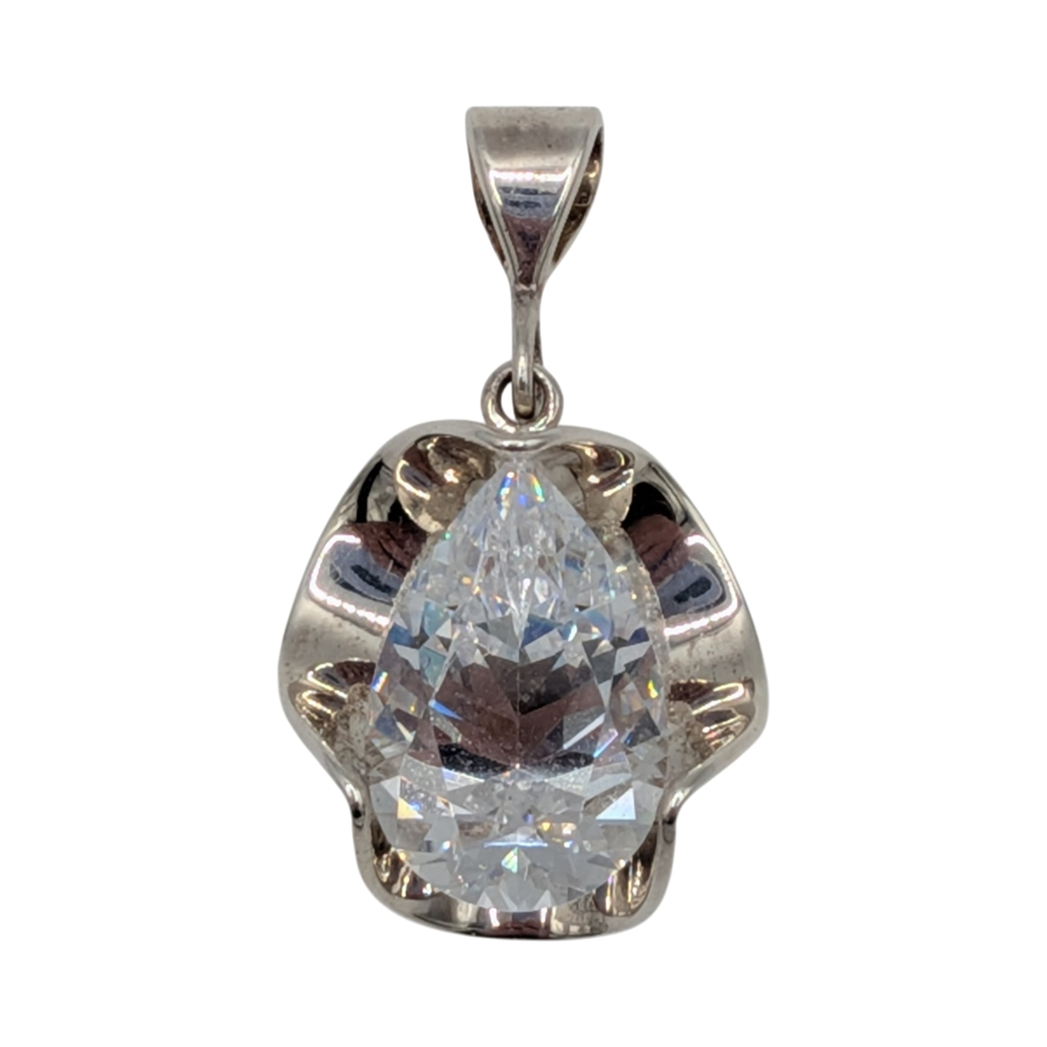Signed Sterling Silver White CZ Caged Pear Pendant