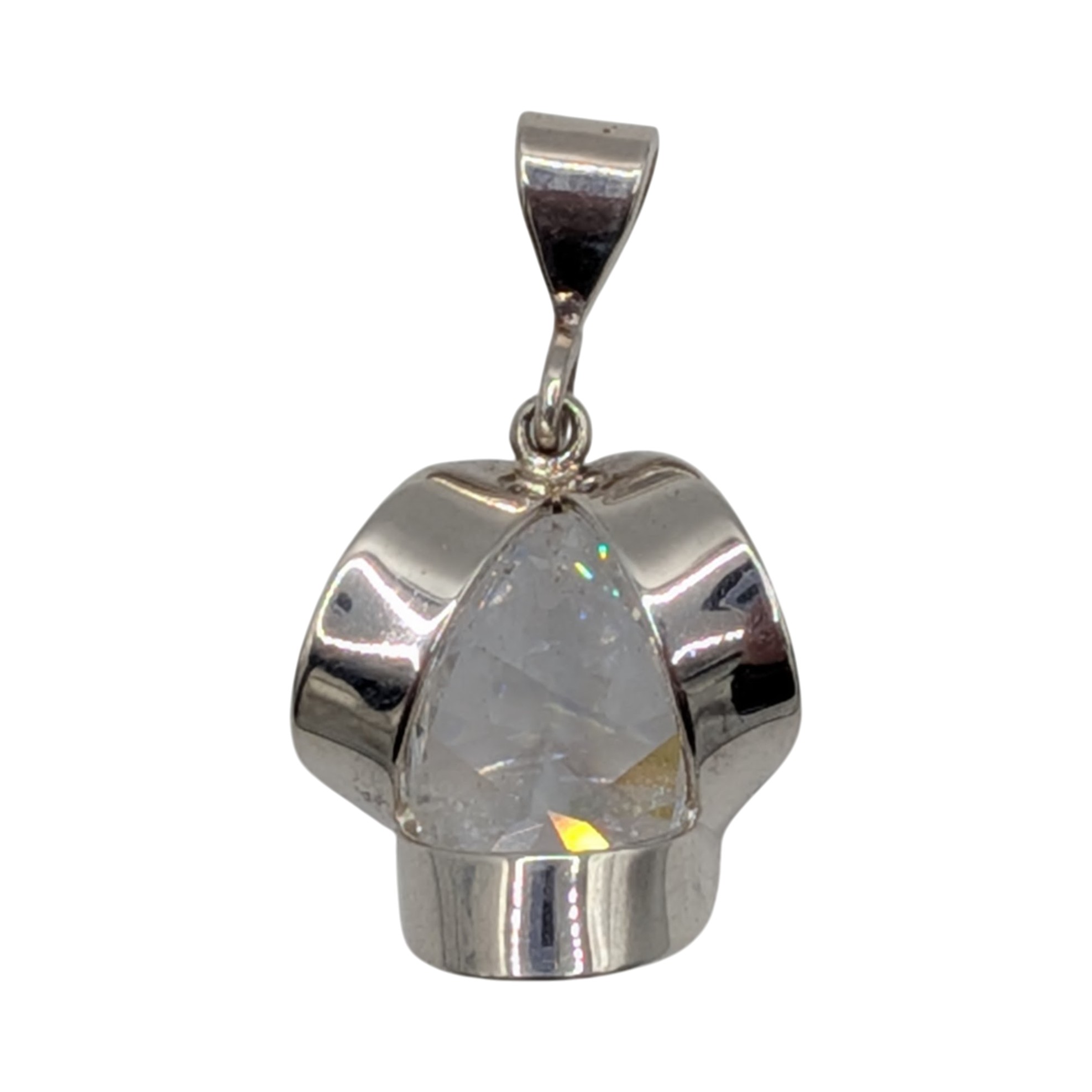 Signed Sterling Silver White CZ Caged Pear Pendant