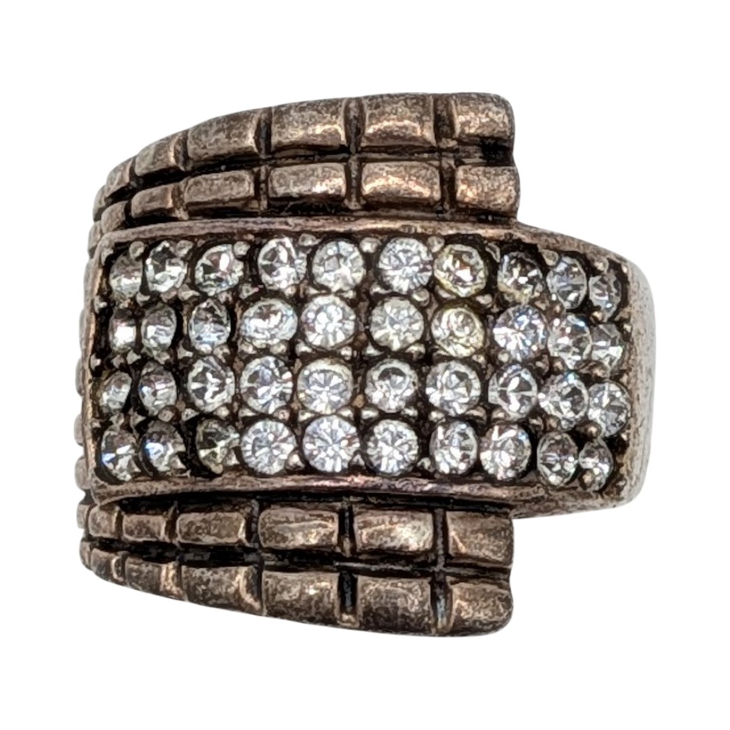 Signed Canadian Sterling Silver Rhinestone Wide Band Ring Size 7.5