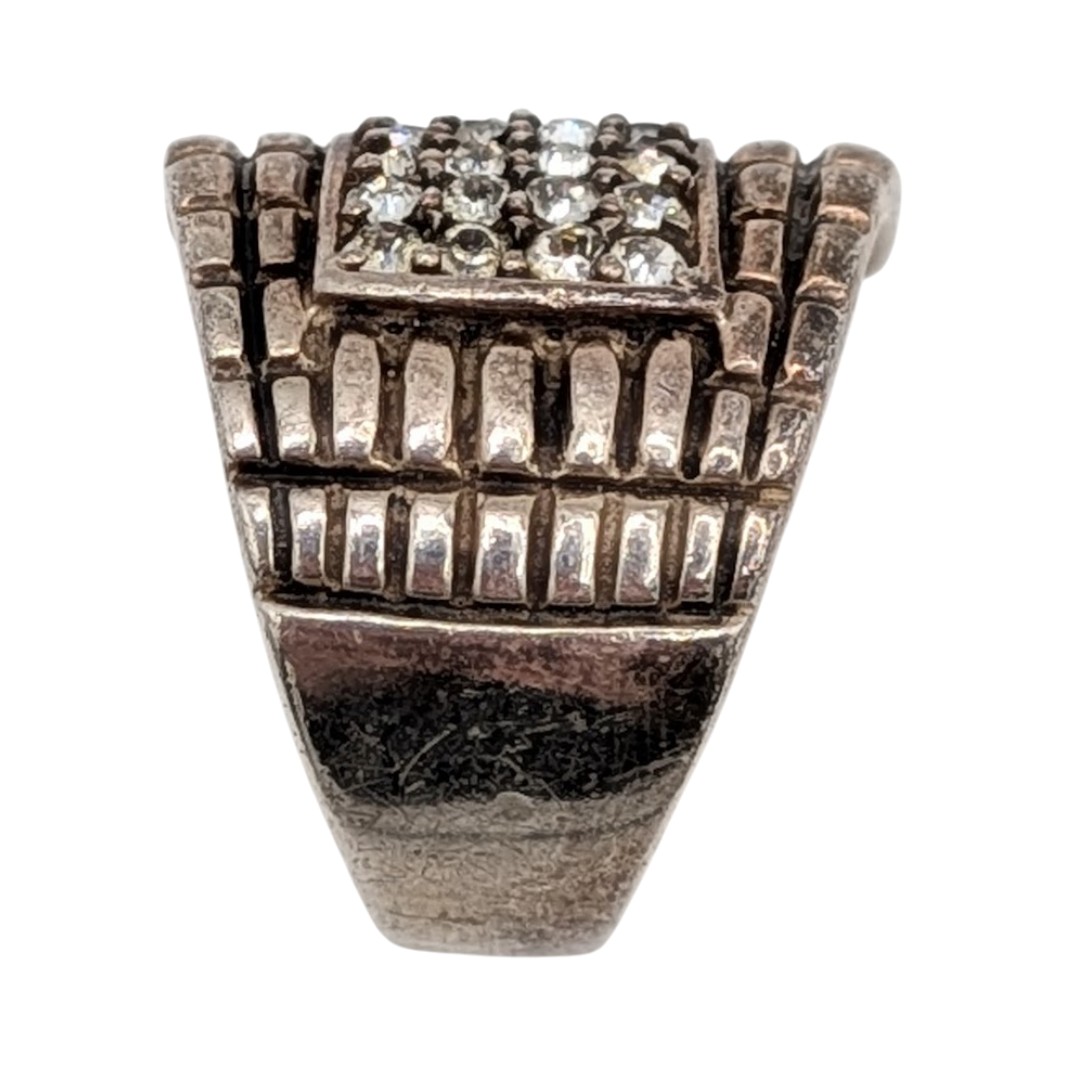 Signed Canadian Sterling Silver Rhinestone Wide Band Ring Size 7.5