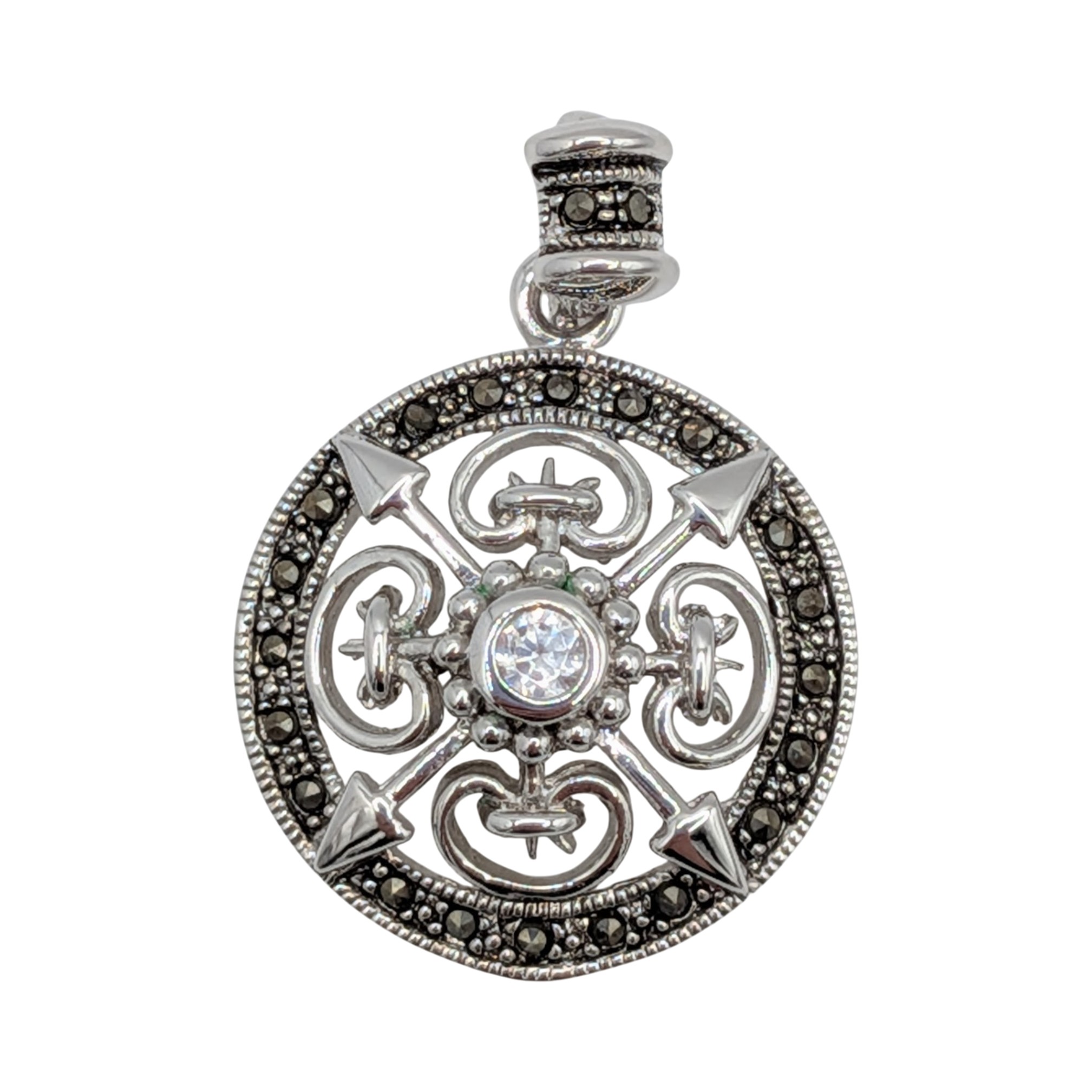 Sterling Silver Marcasite CZ Compass Pendant