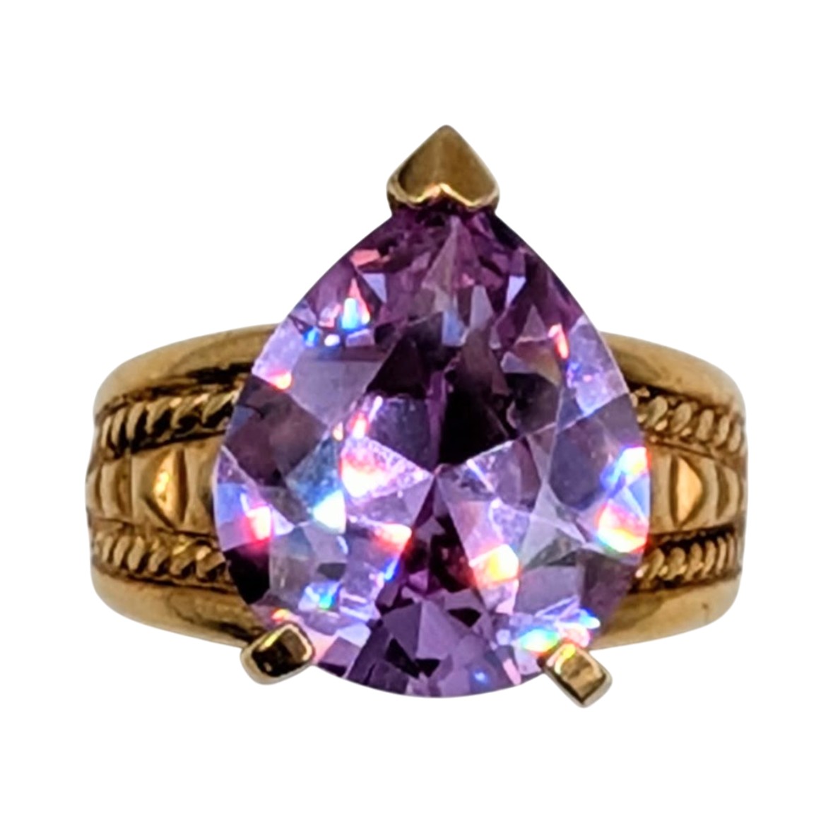 Ross Simons Gold Over Sterling Silver Purple CZ Statement Ring Size 4.5