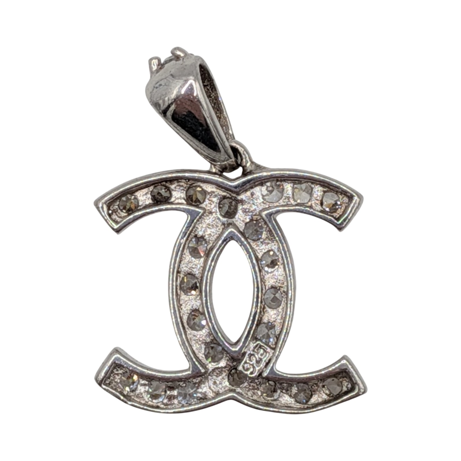 Sterling Silver Rhinestone Chanel Inspired Pendant