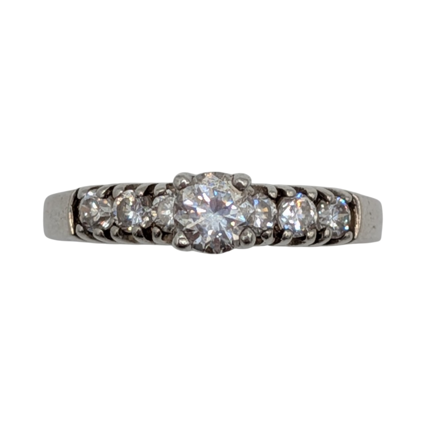 Signed Sterling Silver CZ Channel Set Engagement Ring Size 7