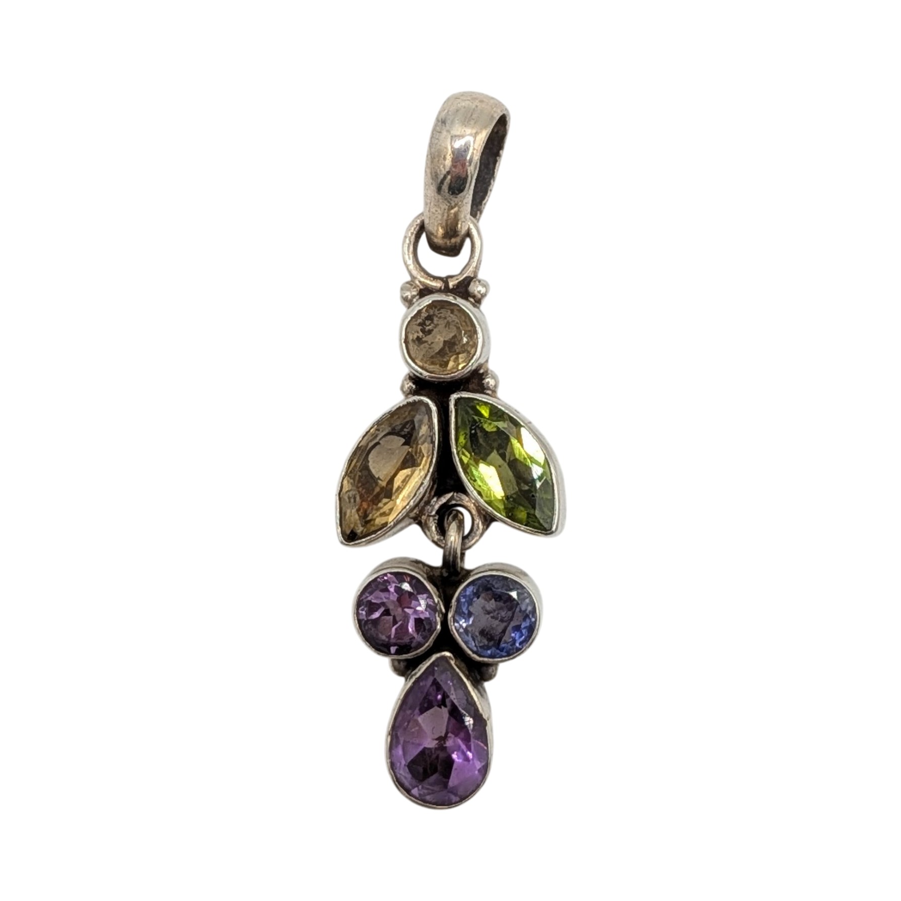 Sterling Silver Multi-Stone Drop Dangle Pendant