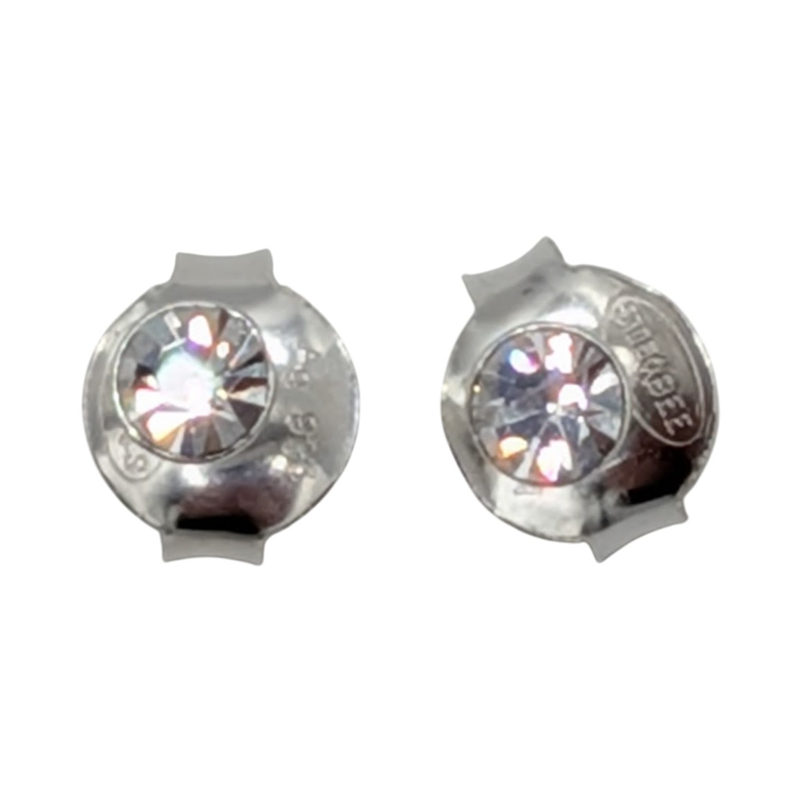 Signed Sterling Silver Tiny Rhinestone Stud Earrings