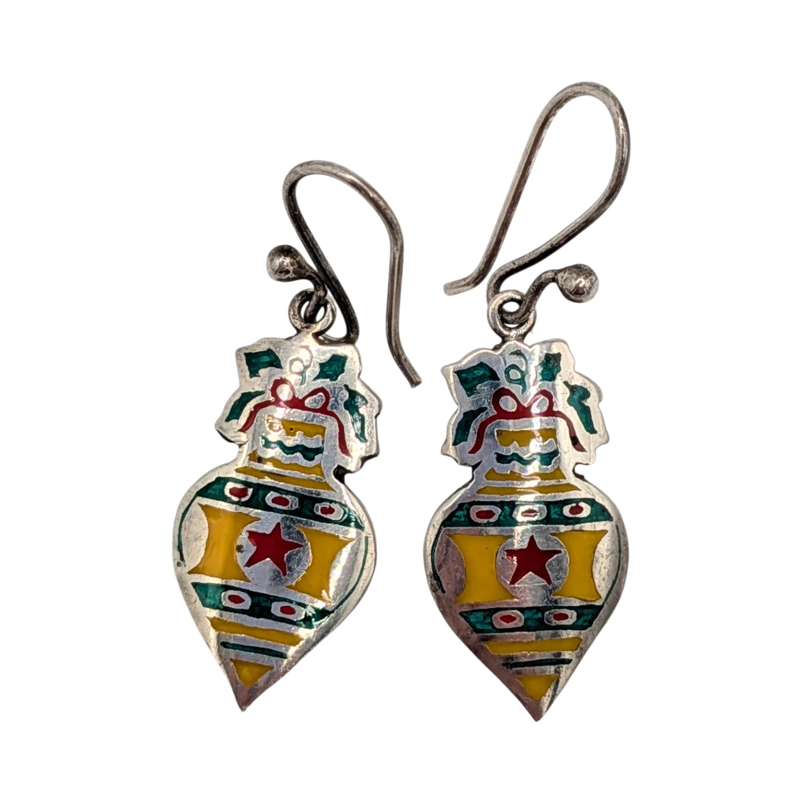 Sterling Silver Enamel Holiday Ornament Earrings