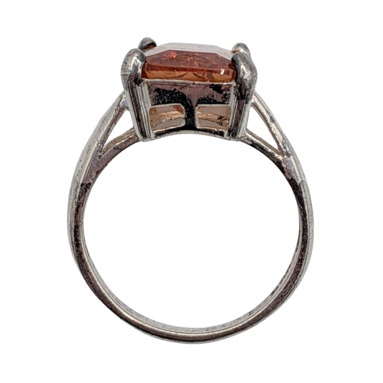 Sterling Silver Tangerine CZ Baguette Cut Ring Size 7