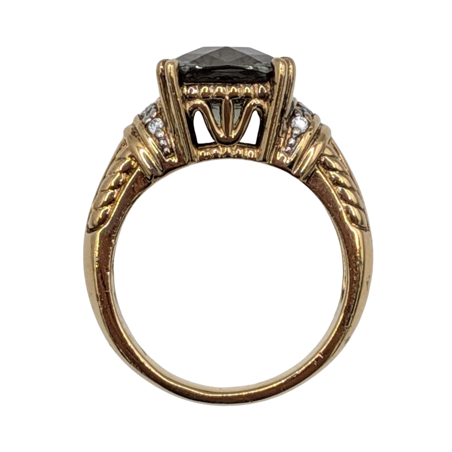 Gold Over Sterling Silver Green Spinel CZ Cushion Cut Ring Size 7.25
