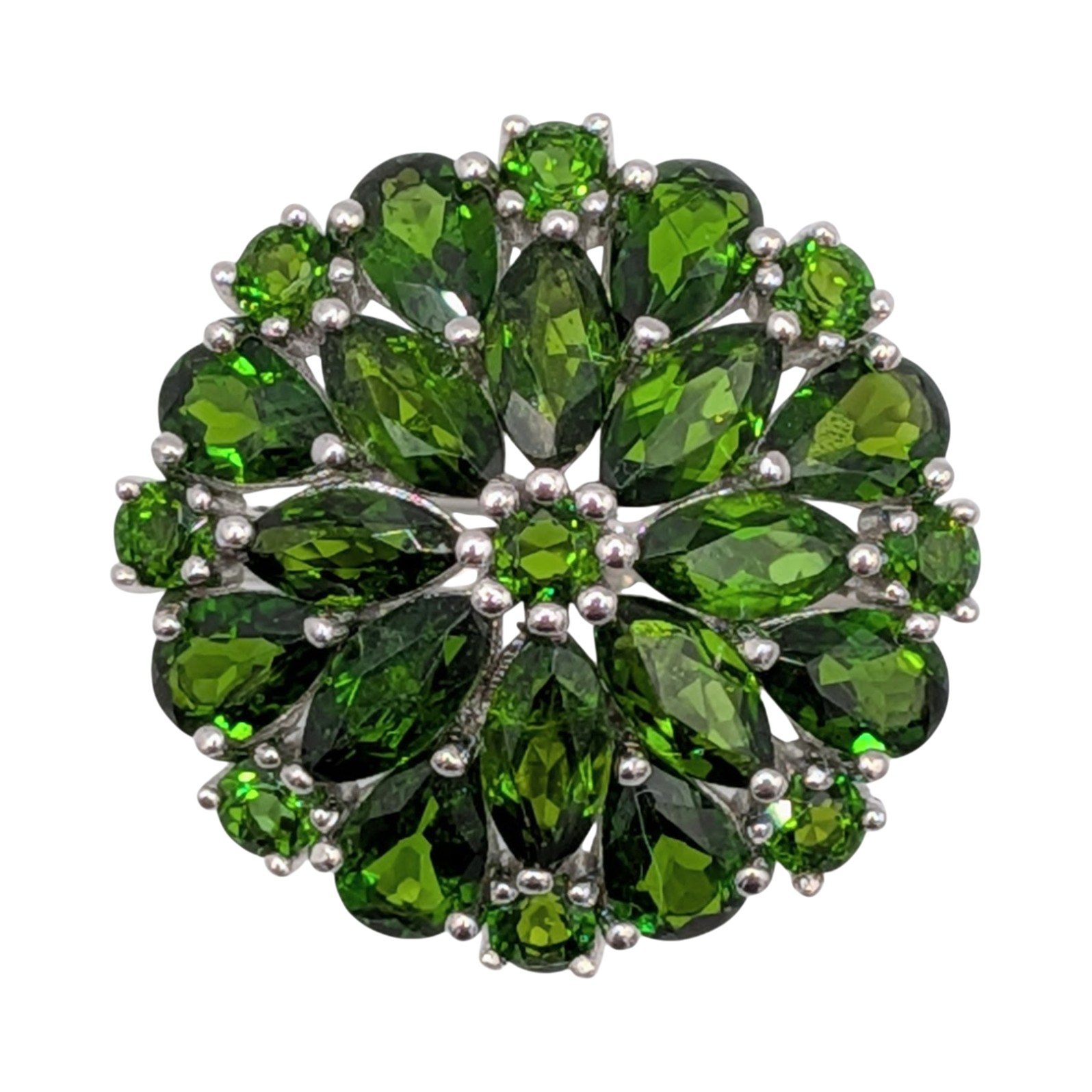 Signed Sterling Silver Emerald Floral Cluster Cocktail Ring Size 10.25