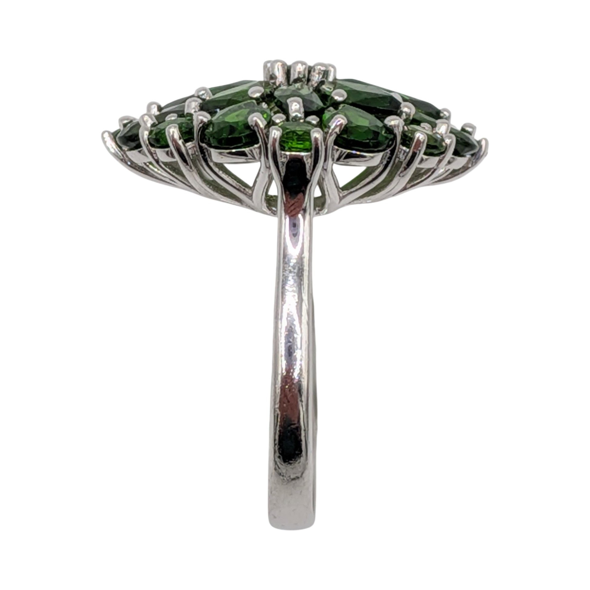 Signed Sterling Silver Emerald Floral Cluster Cocktail Ring Size 10.25