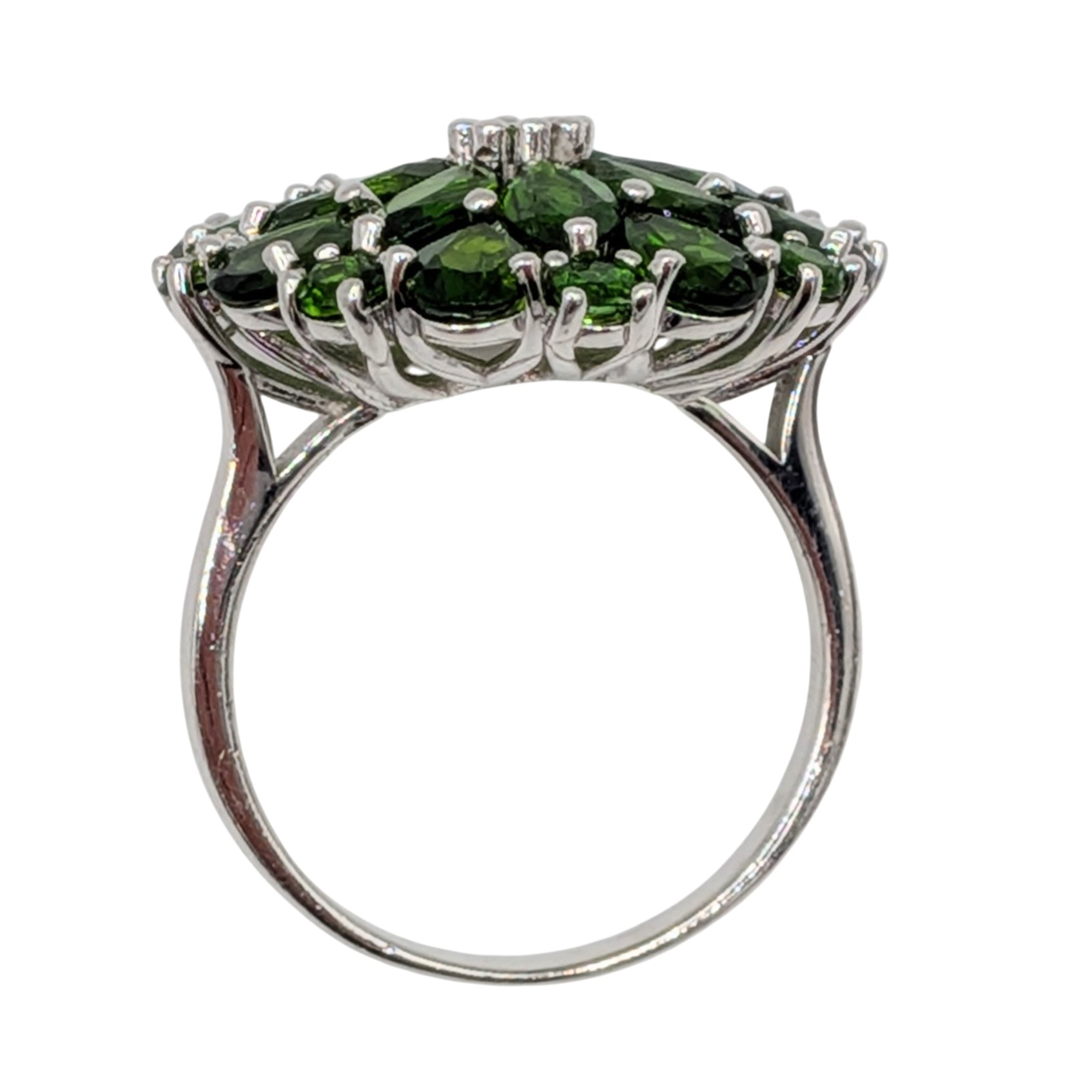 Signed Sterling Silver Emerald Floral Cluster Cocktail Ring Size 10.25