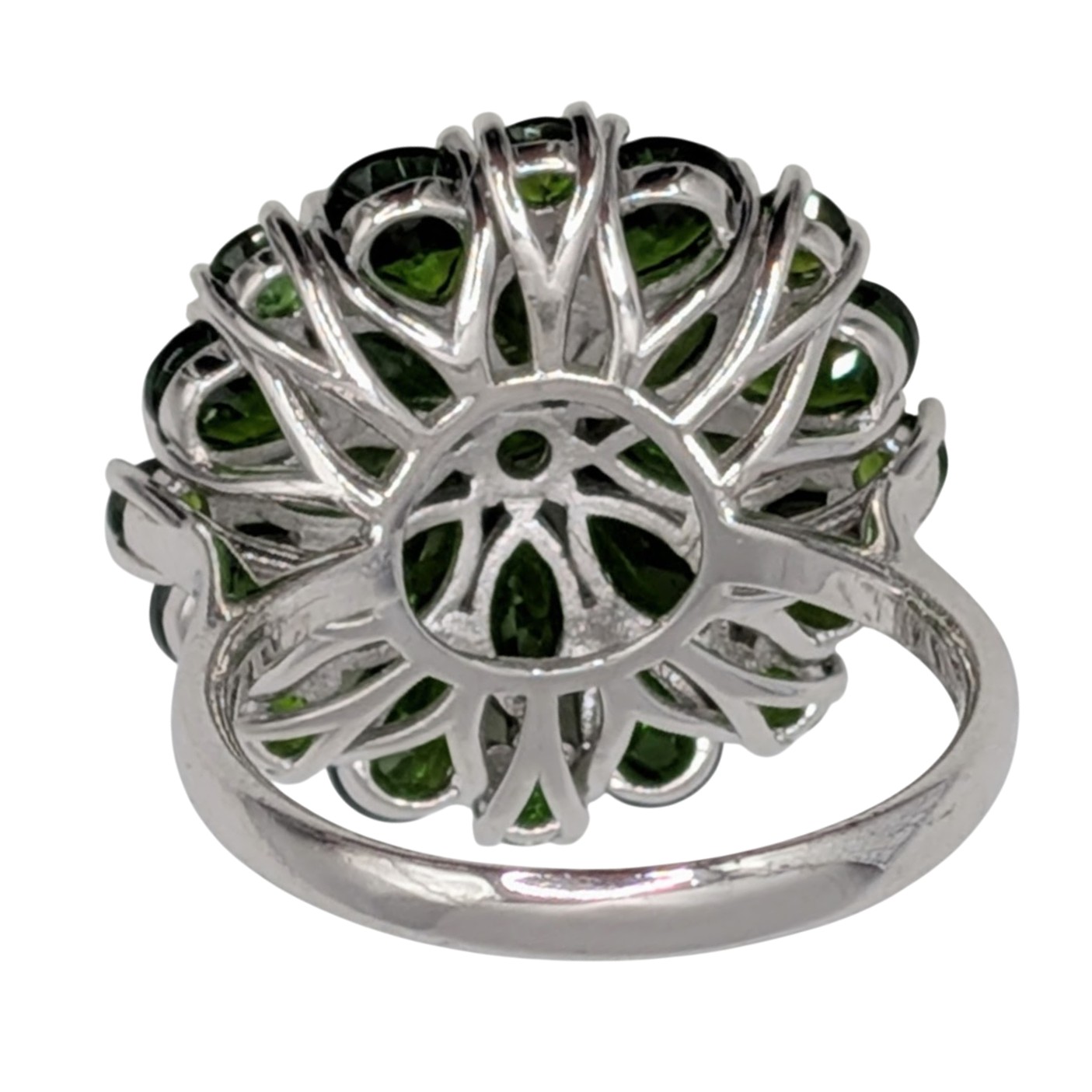 Signed Sterling Silver Emerald Floral Cluster Cocktail Ring Size 10.25