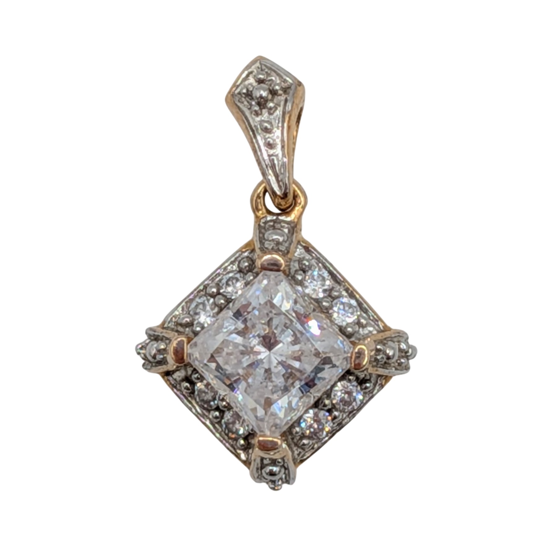 Meda Sterling Silver White CZ Princess Cut Halo Pendant