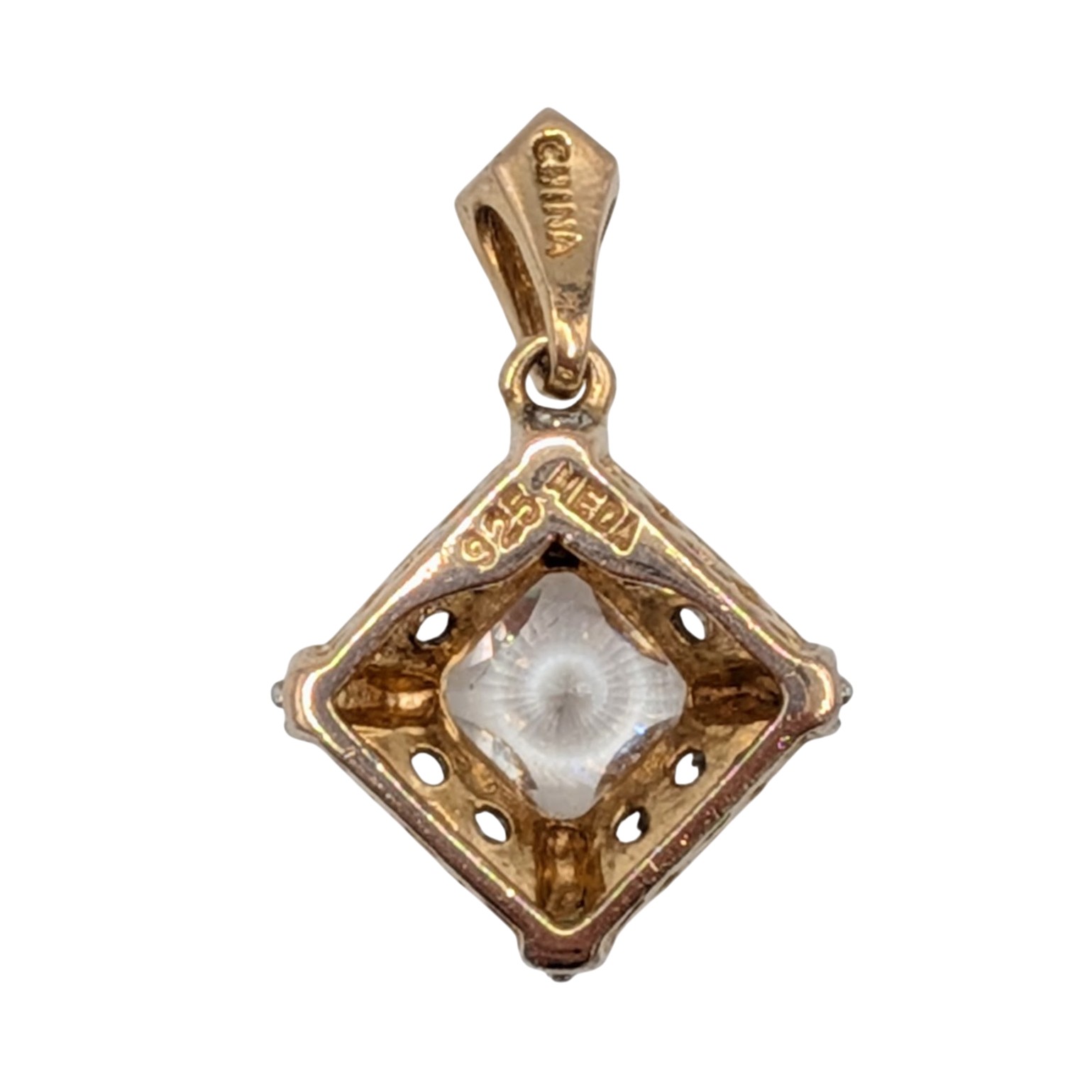 Meda Sterling Silver White CZ Princess Cut Halo Pendant