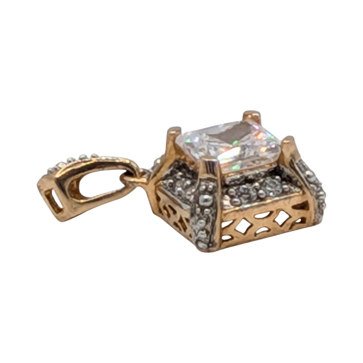 Meda Sterling Silver White CZ Princess Cut Halo Pendant