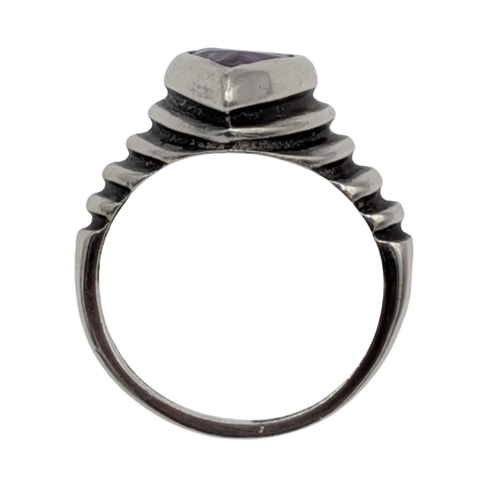 Signed Sterling Silver Purple Rhinestone Graduated Teardrop Ring Size 9.5