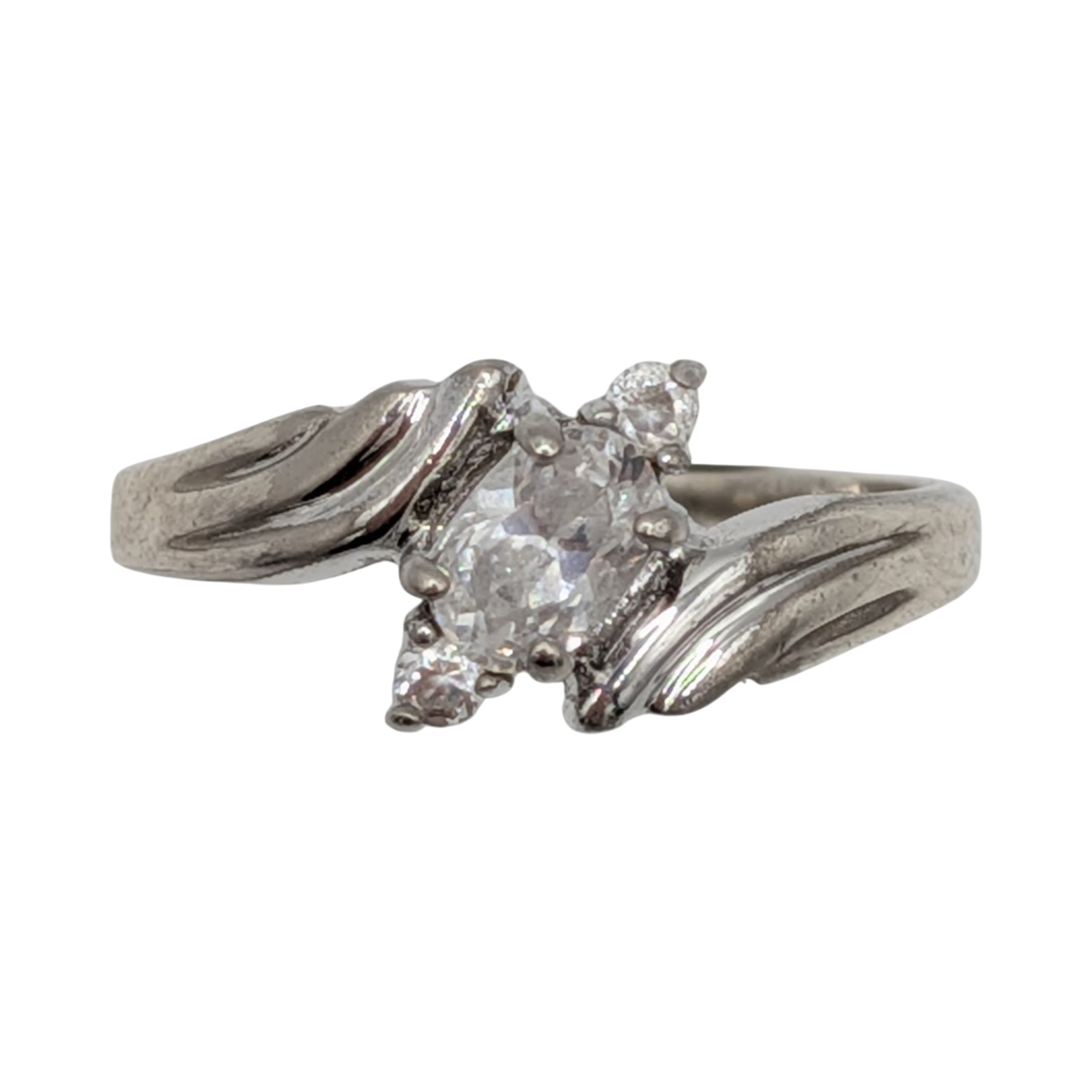 Sterling Silver Rhinestone Tri Stone Ring Size 8.5