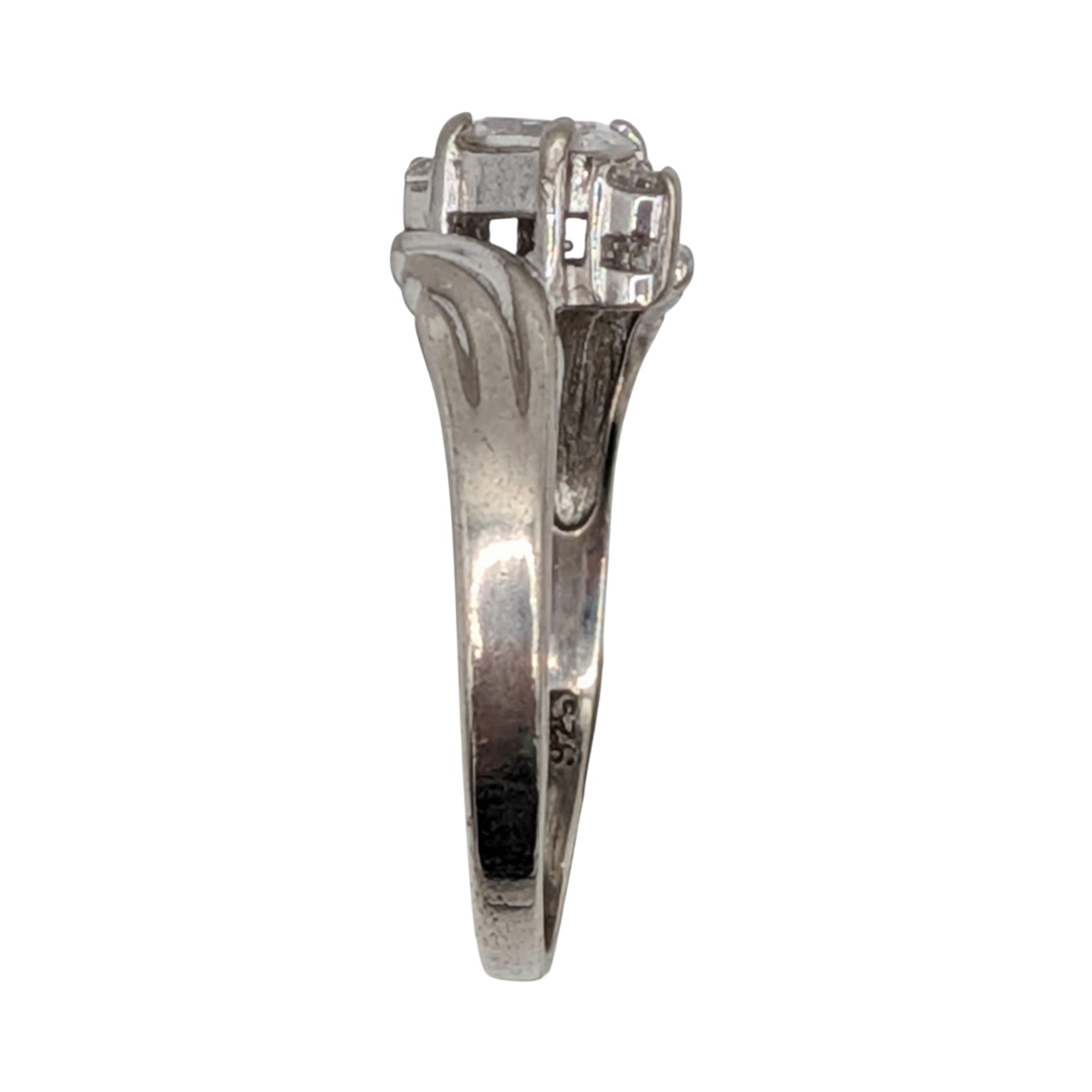Sterling Silver Rhinestone Tri Stone Ring Size 8.5