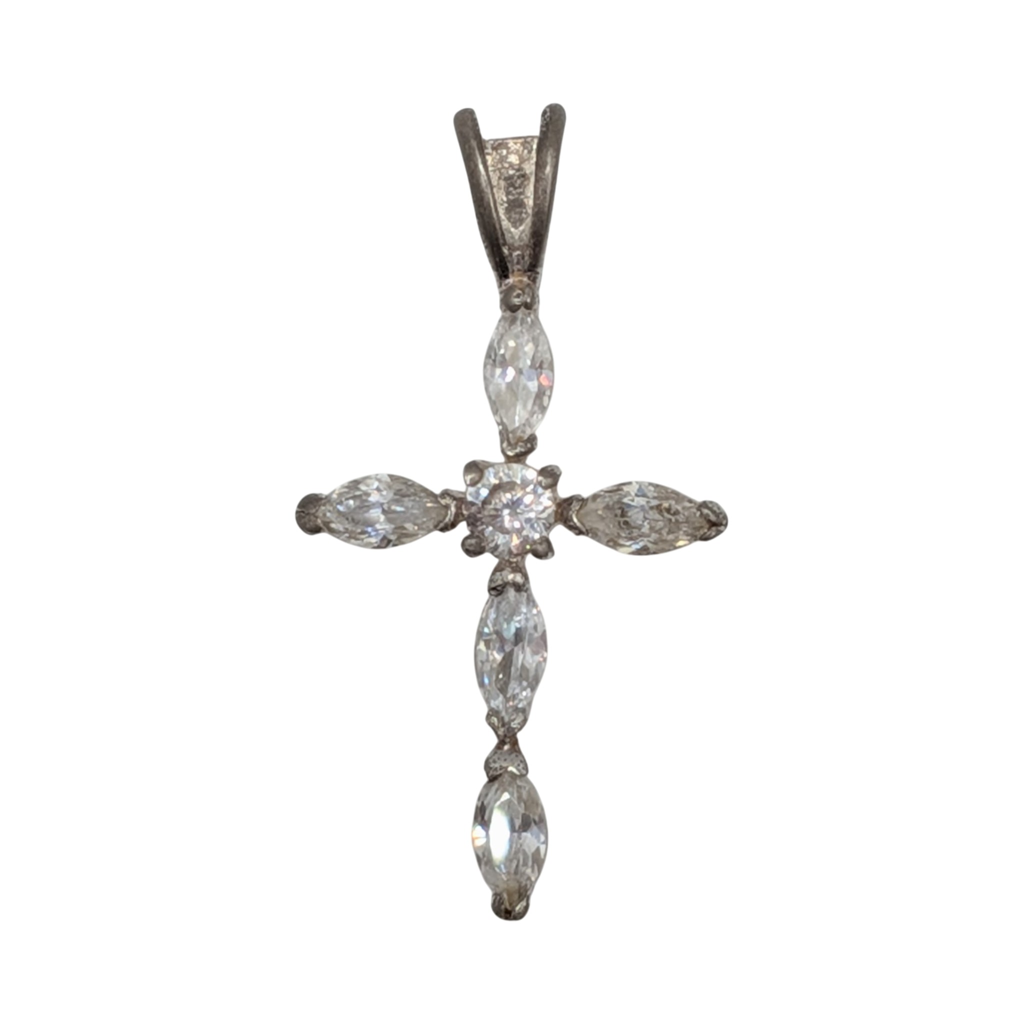 Sterling Silver White CZ, Cross Drop Pendant