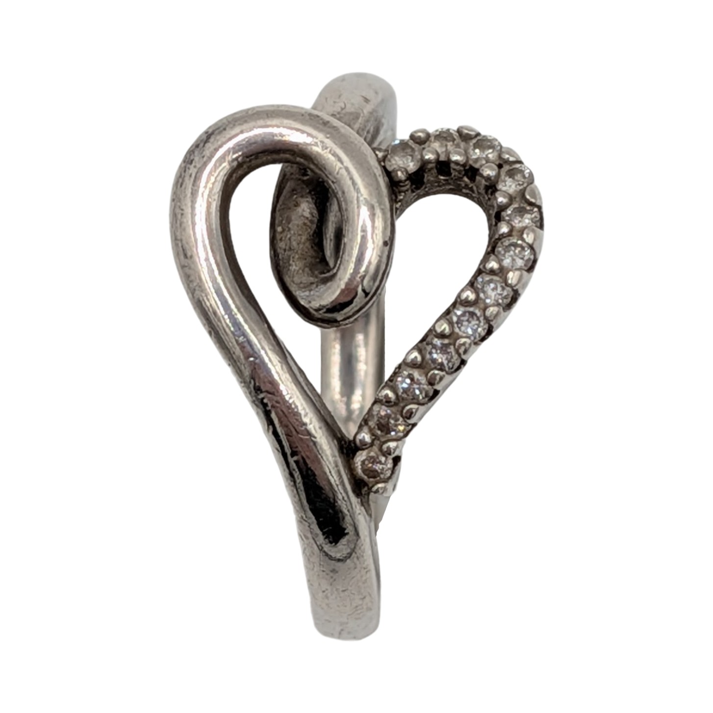 Signed Sterling Silver Diamond Open Heart Ring Size 6.75
