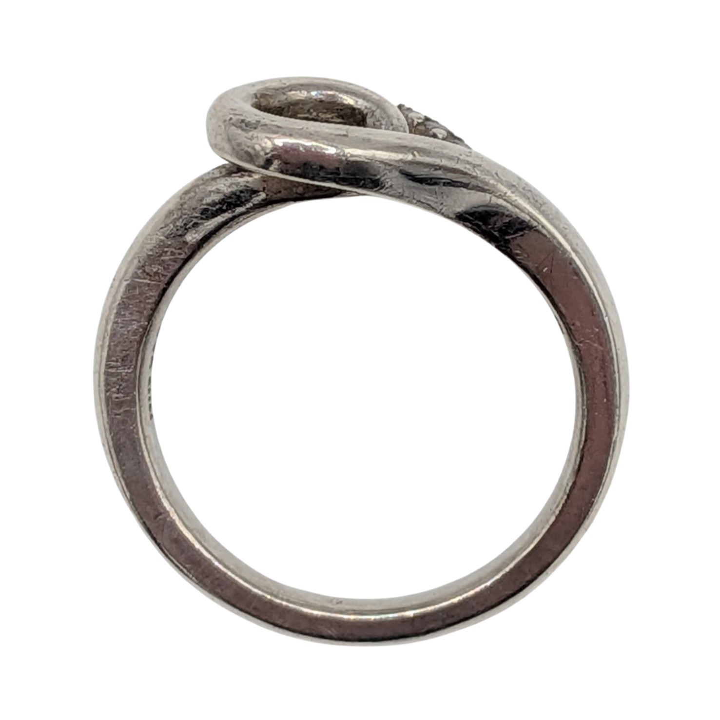 Signed Sterling Silver Diamond Open Heart Ring Size 6.75
