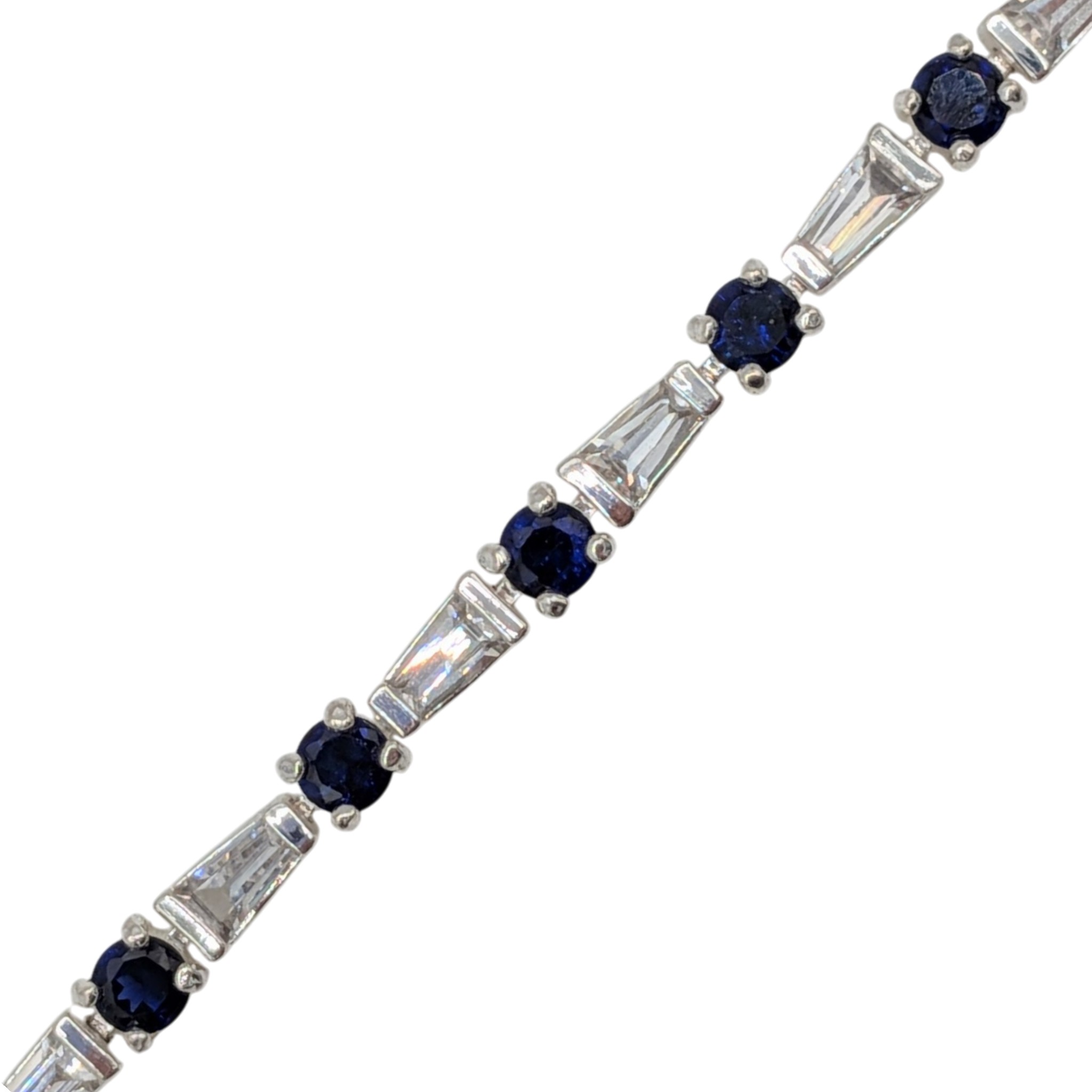 Signed Sterling Silver Sapphire CZ Tennis Bracelet