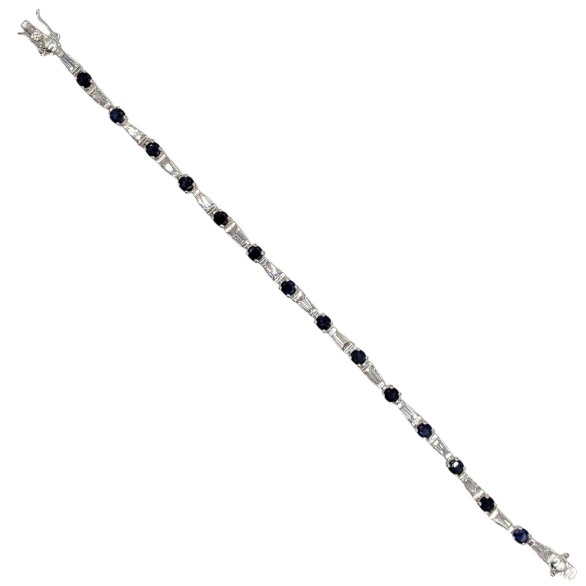 Signed Sterling Silver Sapphire CZ Tennis Bracelet