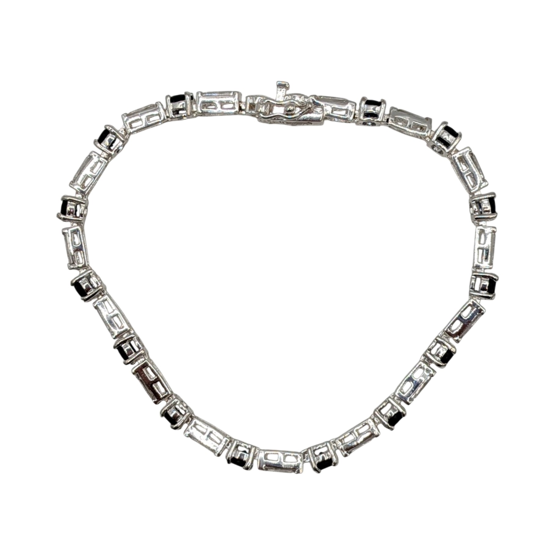 Signed Sterling Silver Sapphire CZ Tennis Bracelet