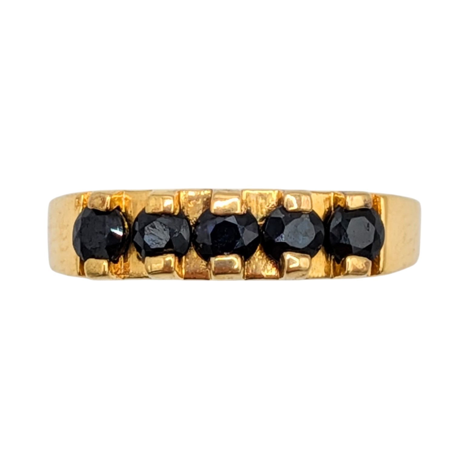 Signed Gold Over Sterling Silver Blue Sapphire Five Stone Ring Size 4.75