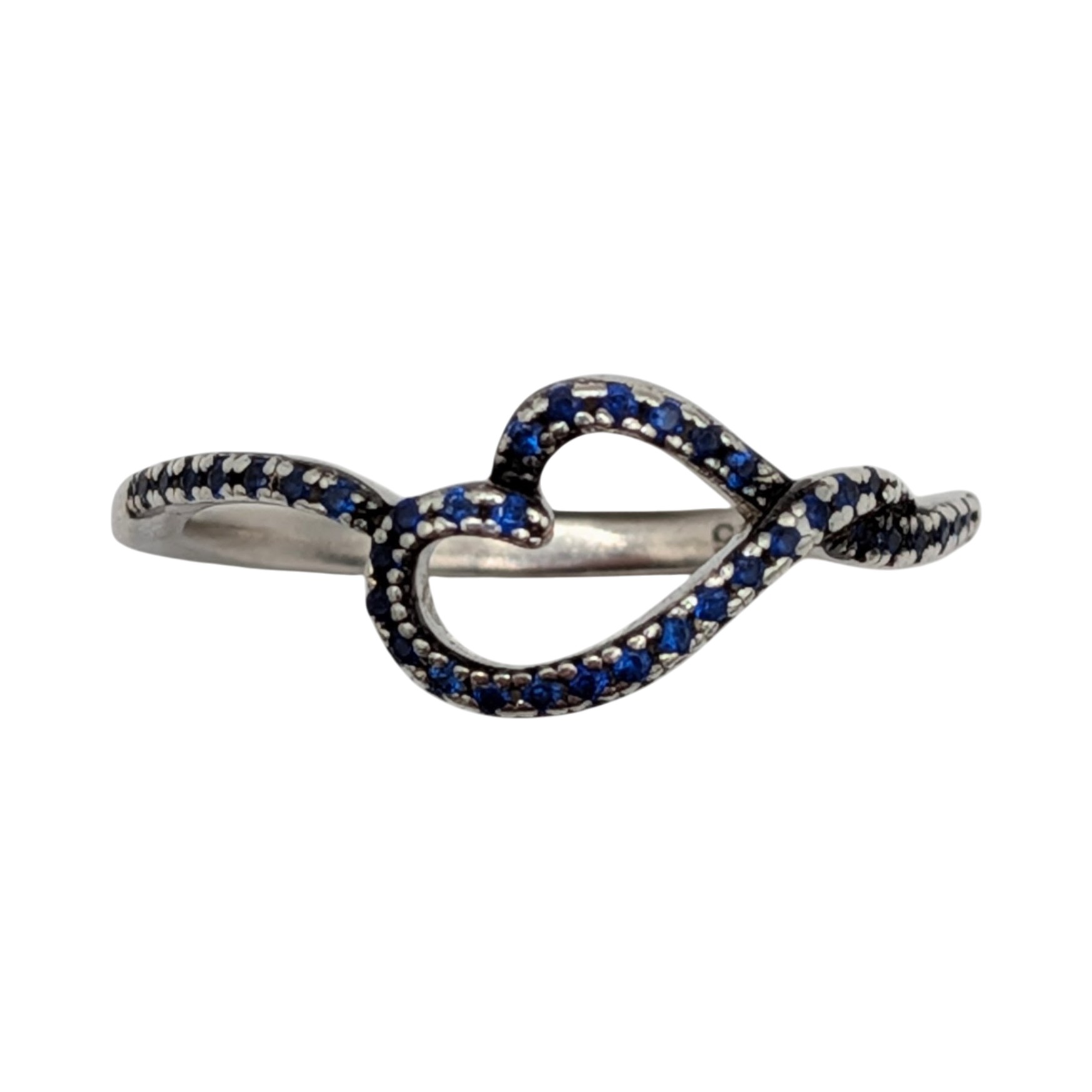 Sterling Silver Sapphire Open Heart Twist Ring Size 6