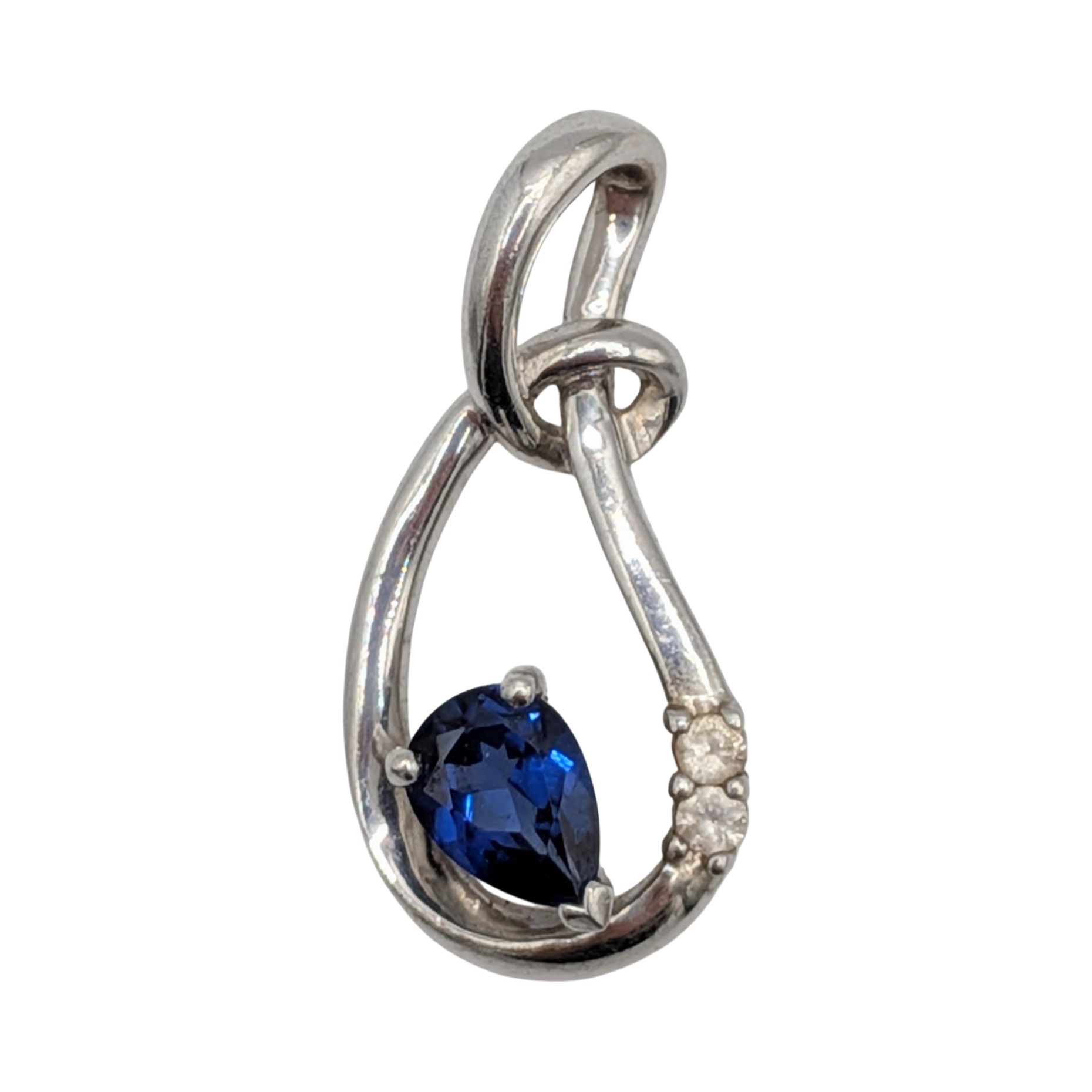 Signed Sterling Silver Blue And White Sapphires Swoop Pendant