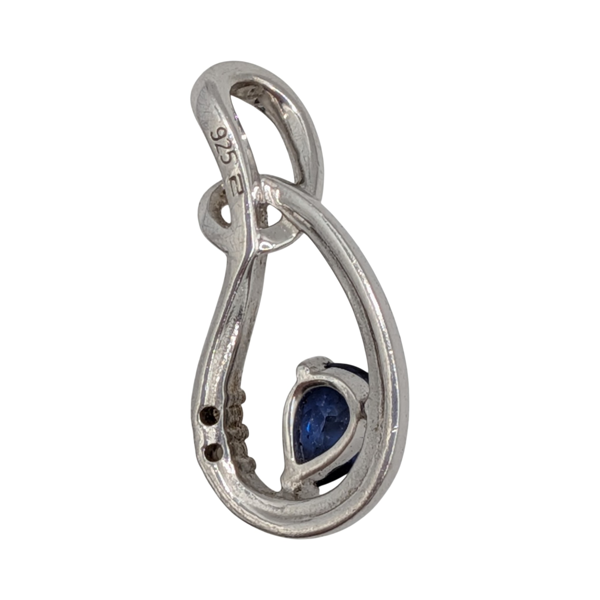 Signed Sterling Silver Blue And White Sapphires Swoop Pendant