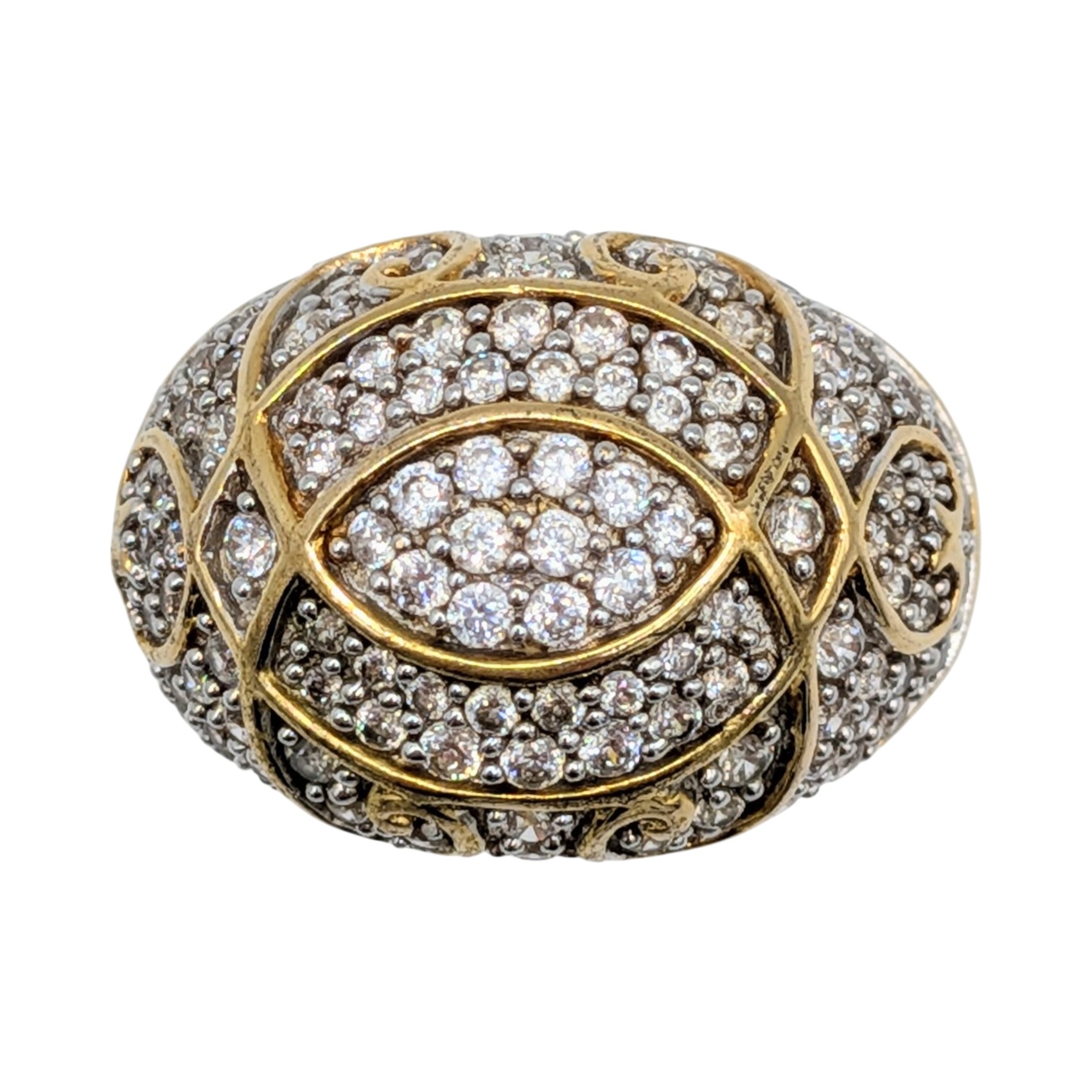 Signed Gold Over Sterling Silver CZ Pave Set Wide Band Ring Size 7