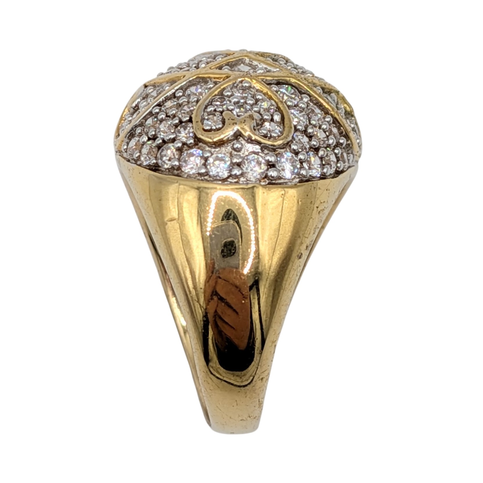 Signed Gold Over Sterling Silver CZ Pave Set Wide Band Ring Size 7