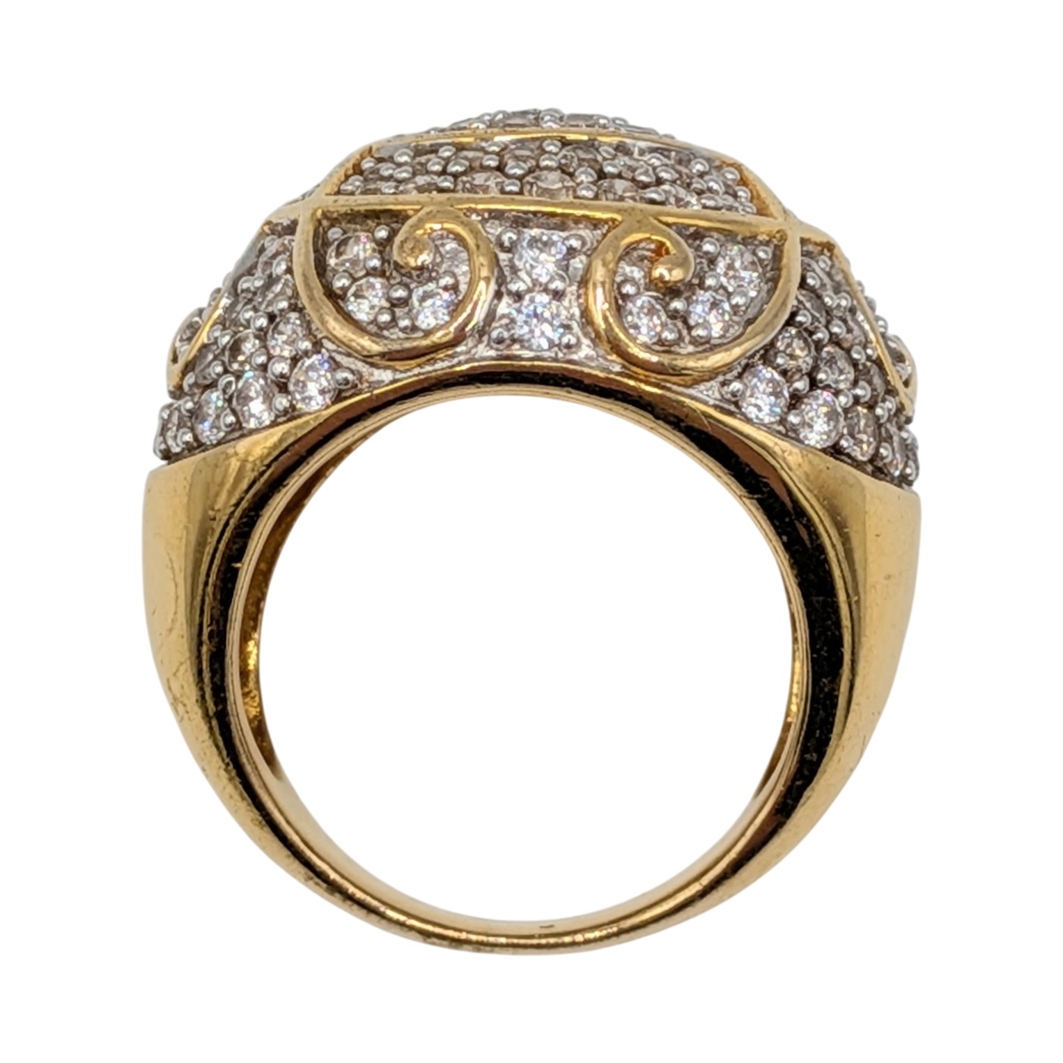 Signed Gold Over Sterling Silver CZ Pave Set Wide Band Ring Size 7