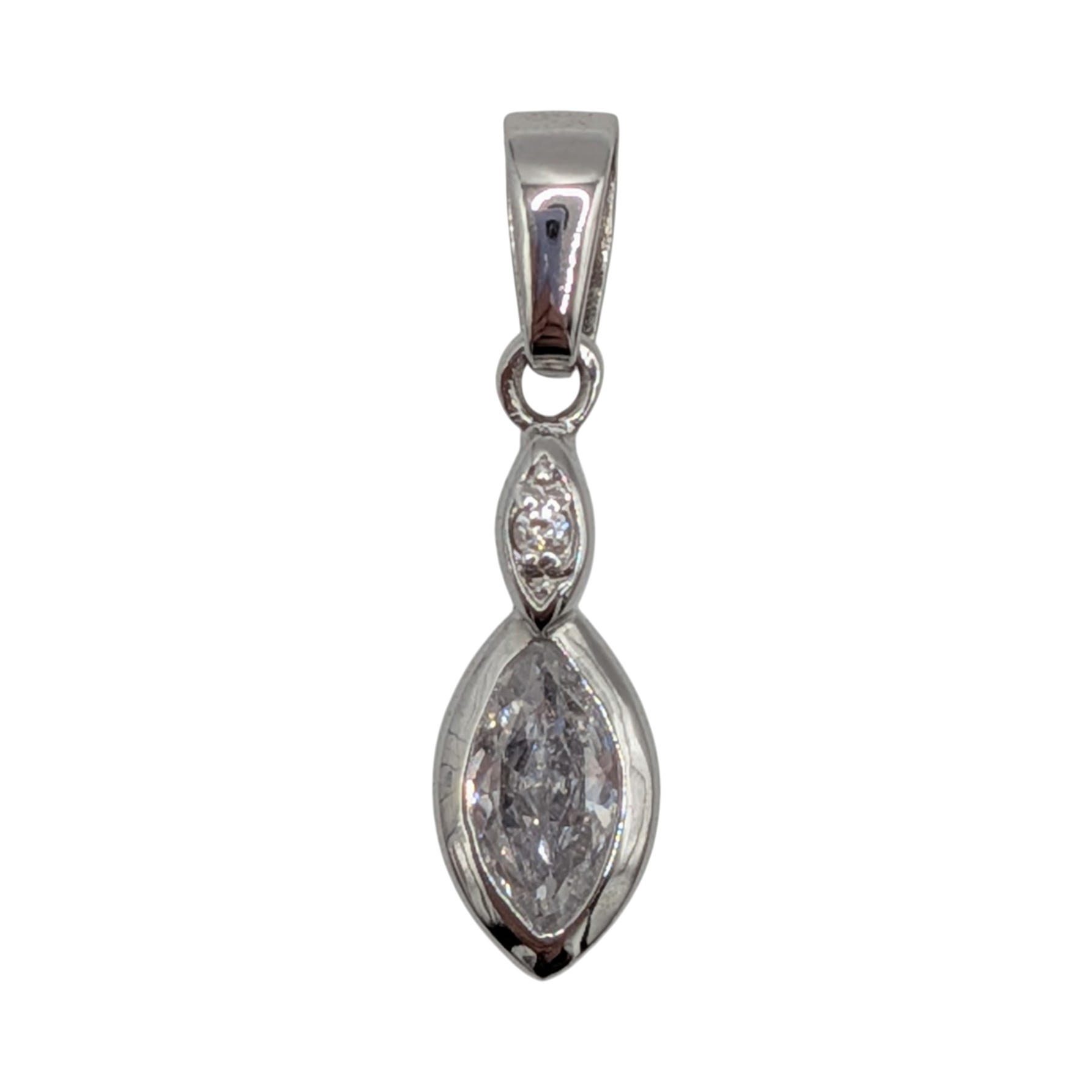 Signed Sterling Silver CZ Marquise Cut Double Stacked Pendant