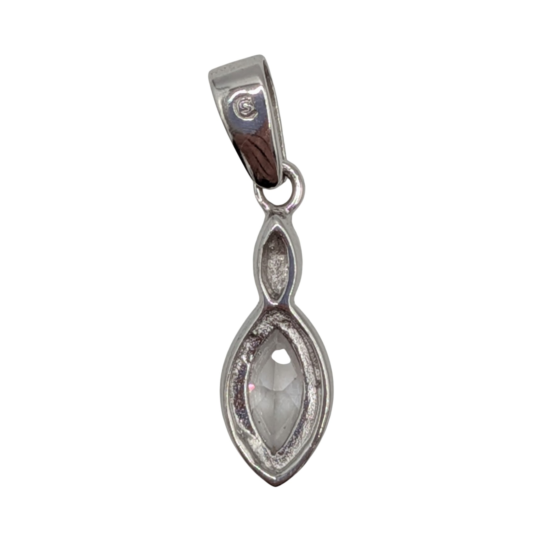 Signed Sterling Silver CZ Marquise Cut Double Stacked Pendant