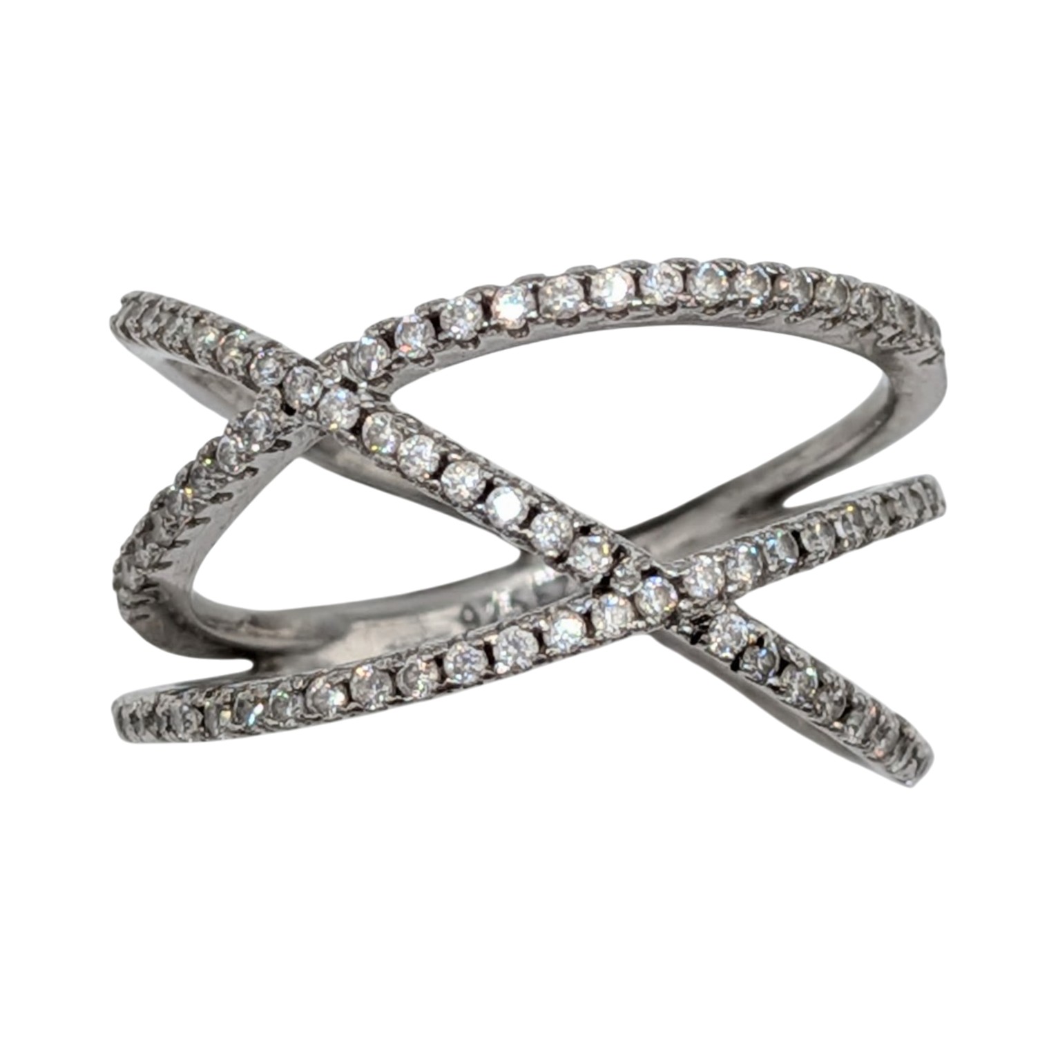 Signed Sterling Silver CZ Criss Cross Band Ring Size 6.5