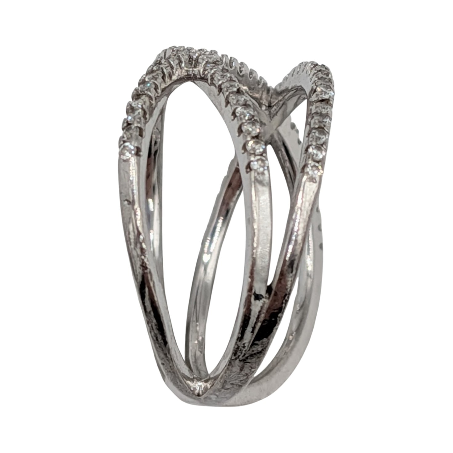Signed Sterling Silver CZ Criss Cross Band Ring Size 6.5