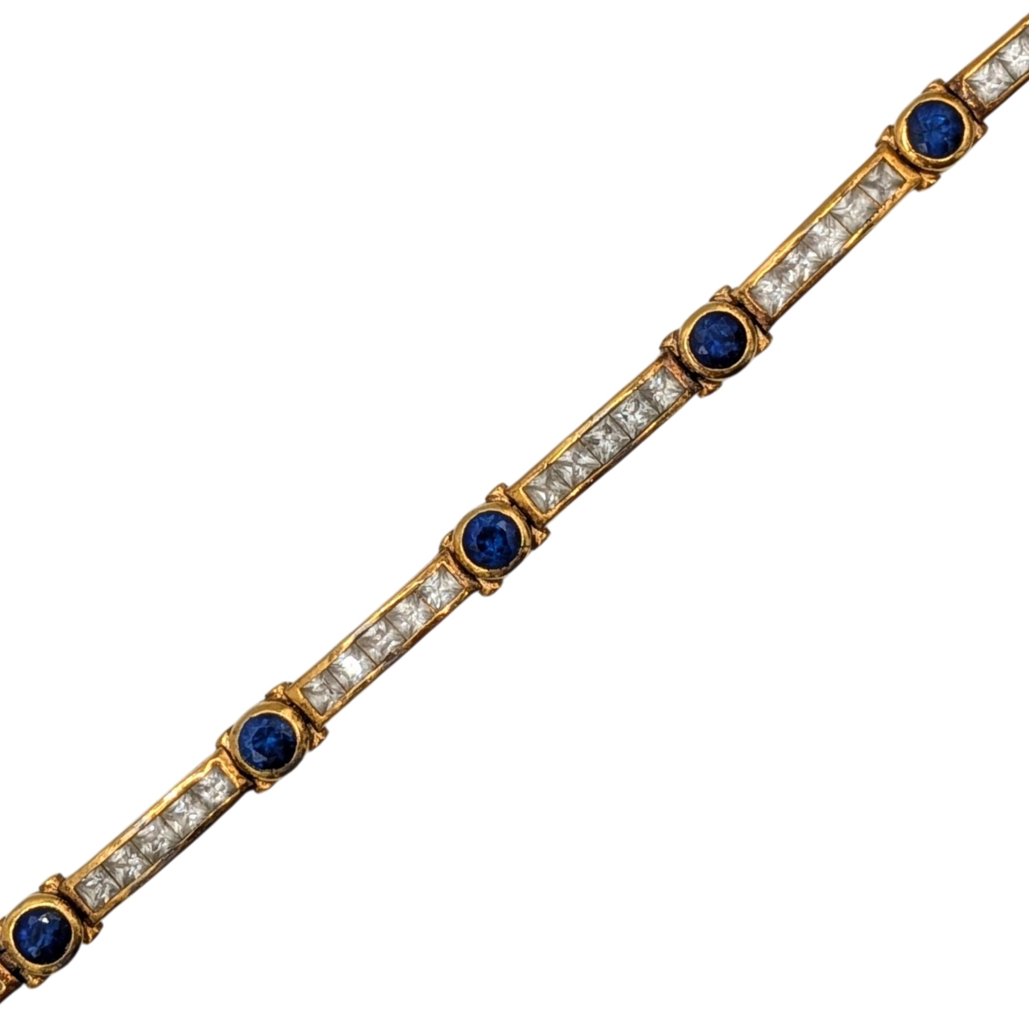 Signed Gold Over Sterling Silver Sapphire CZ Alternating Tennis Bracelet